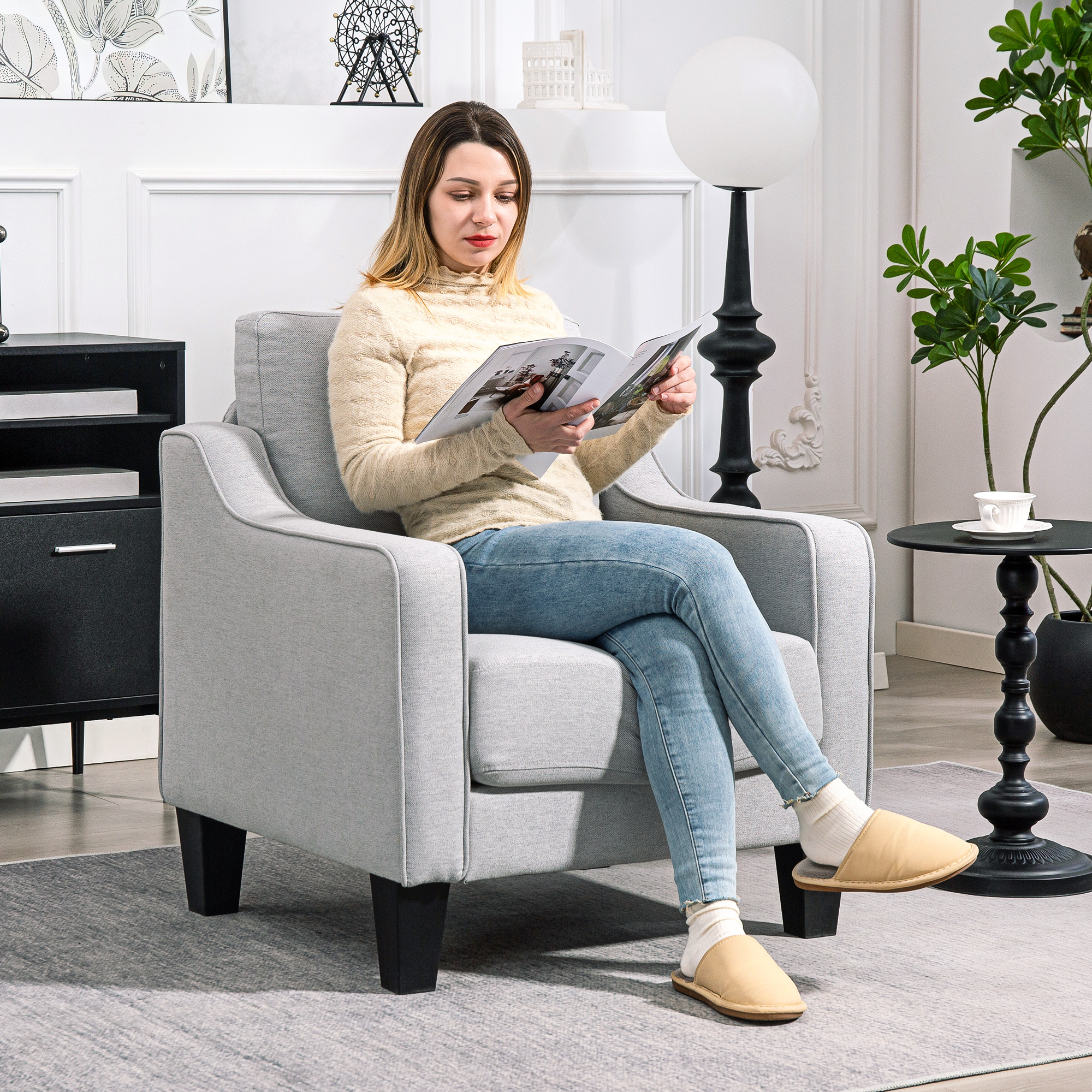 HOMCOM Moderne Sessel für Wohnzimmer, Lesesessel aus Stoff mit Armlehnen, D günstig online kaufen
