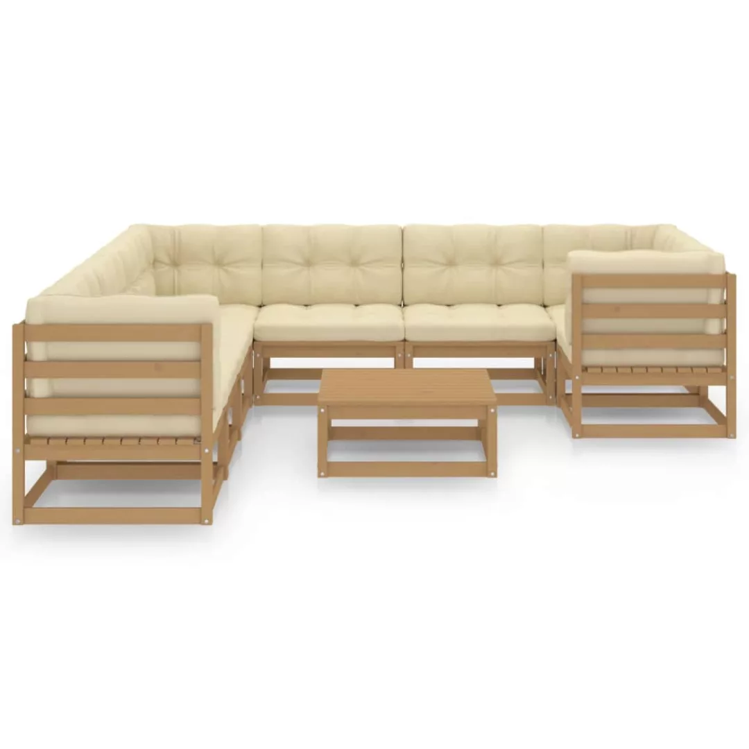 9-tlg. Garten-lounge-set Kissen Honigbraun Kiefer Massivholz günstig online kaufen