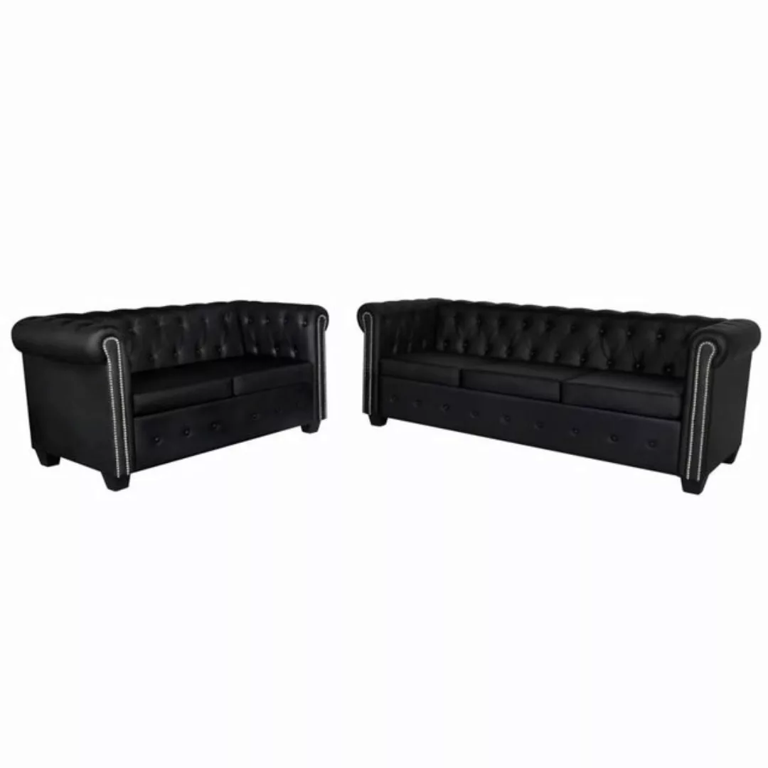 vidaXL Sofa Chesterfield Sofa 2-Sitzer und 3-Sitzer Kunstleder Schwarz günstig online kaufen