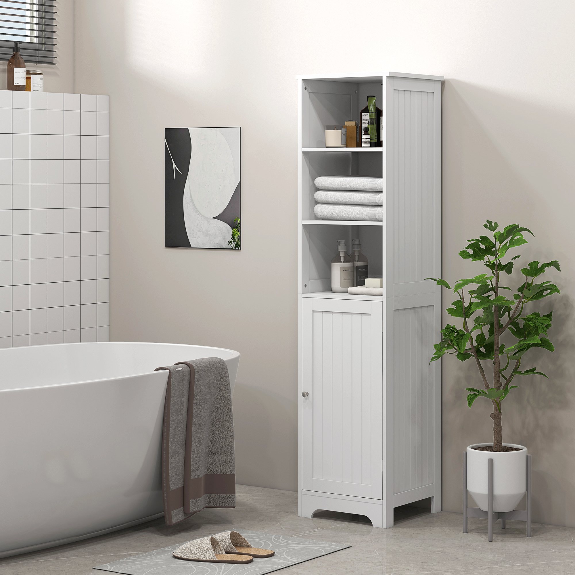 kleankin Badezimmerschrank Badschrank 40x38x160cm mit 3 offenen Fächern und günstig online kaufen