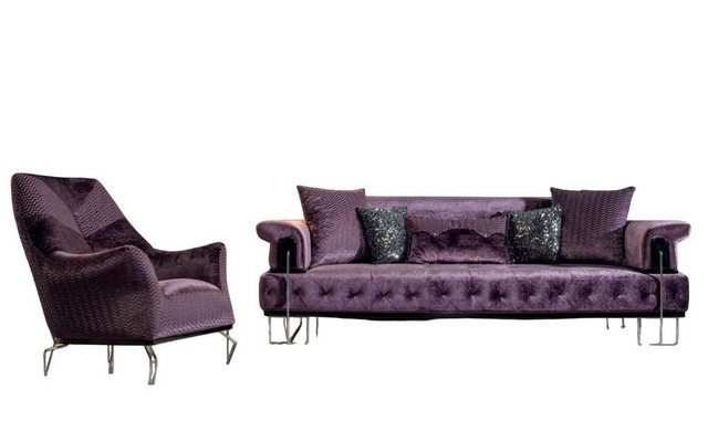 JVmoebel Sofa Lila Couch Sofa Garnitur 3+1 Sitz Chesterfield Wohnzimmer Pol günstig online kaufen