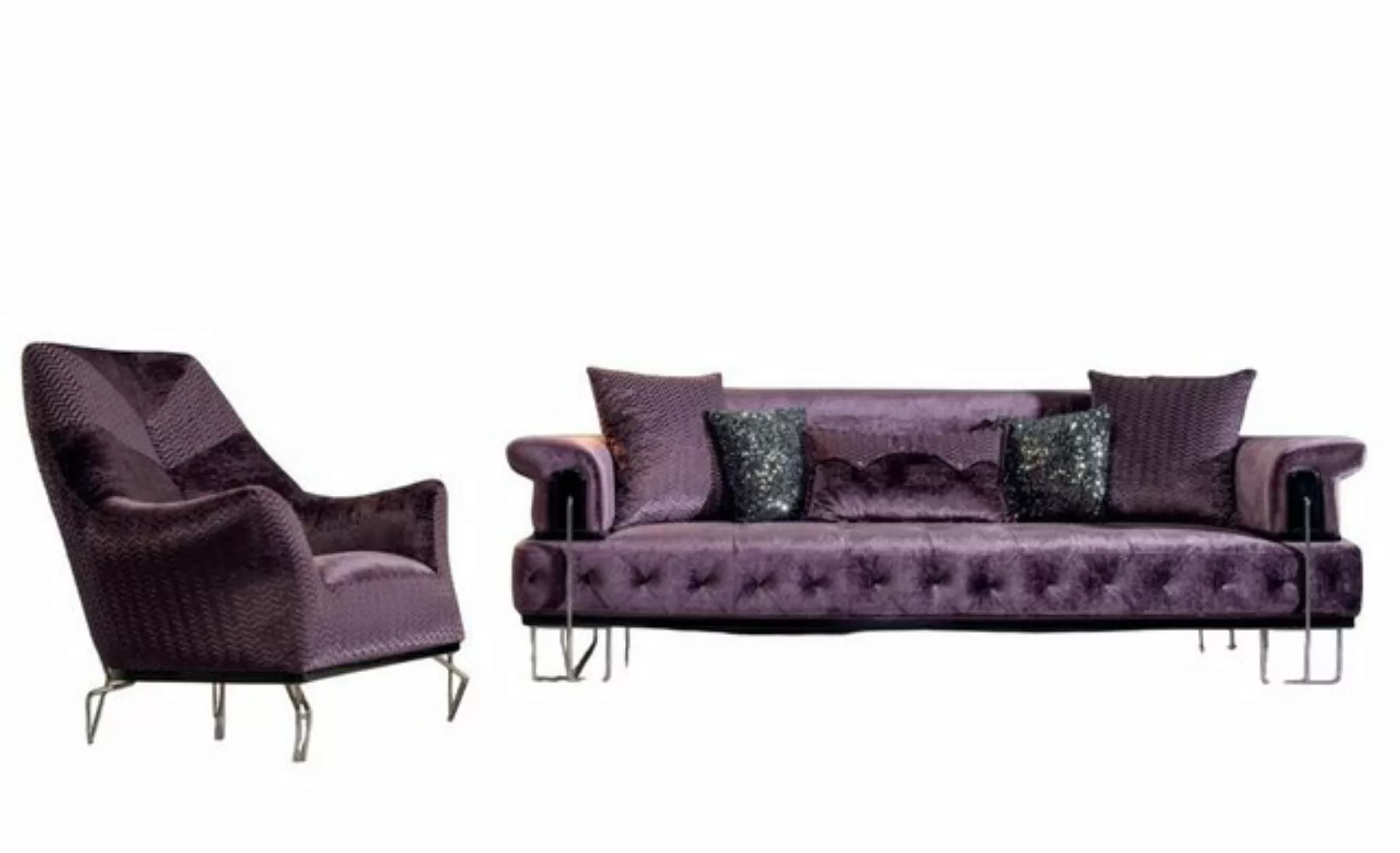 JVmoebel Sofa Lila Couch Sofa Garnitur 3+1 Sitz Chesterfield Wohnzimmer Pol günstig online kaufen