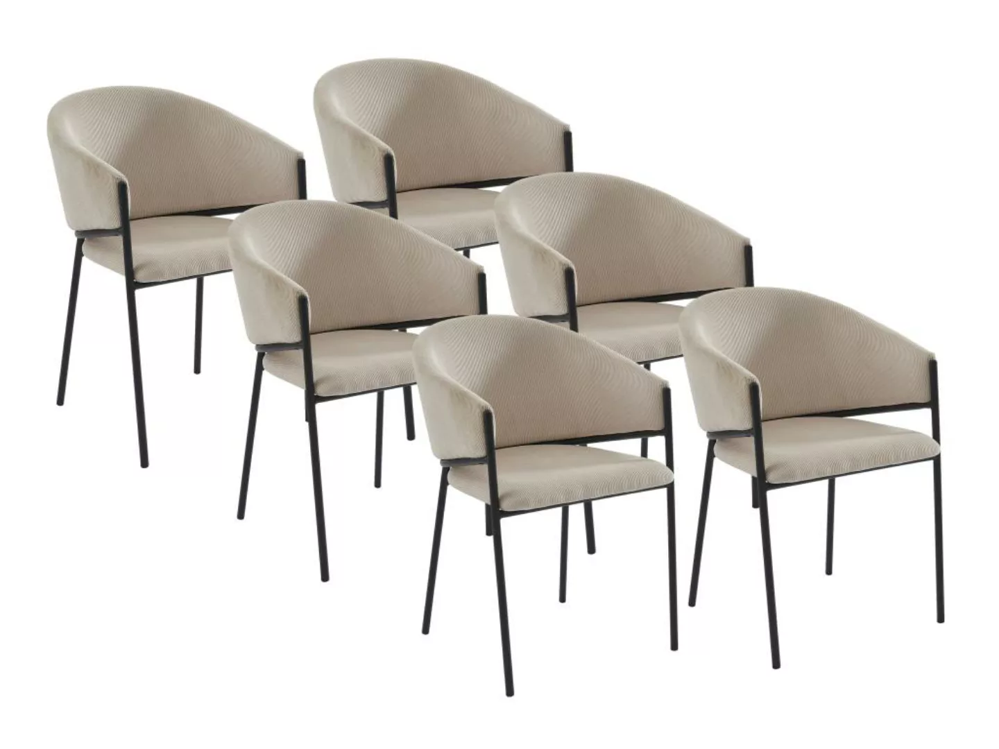 Stuhl mit Armlehnen 6er-Set - Cord & Schwarzes Metall - Cremefarben - ORDID günstig online kaufen