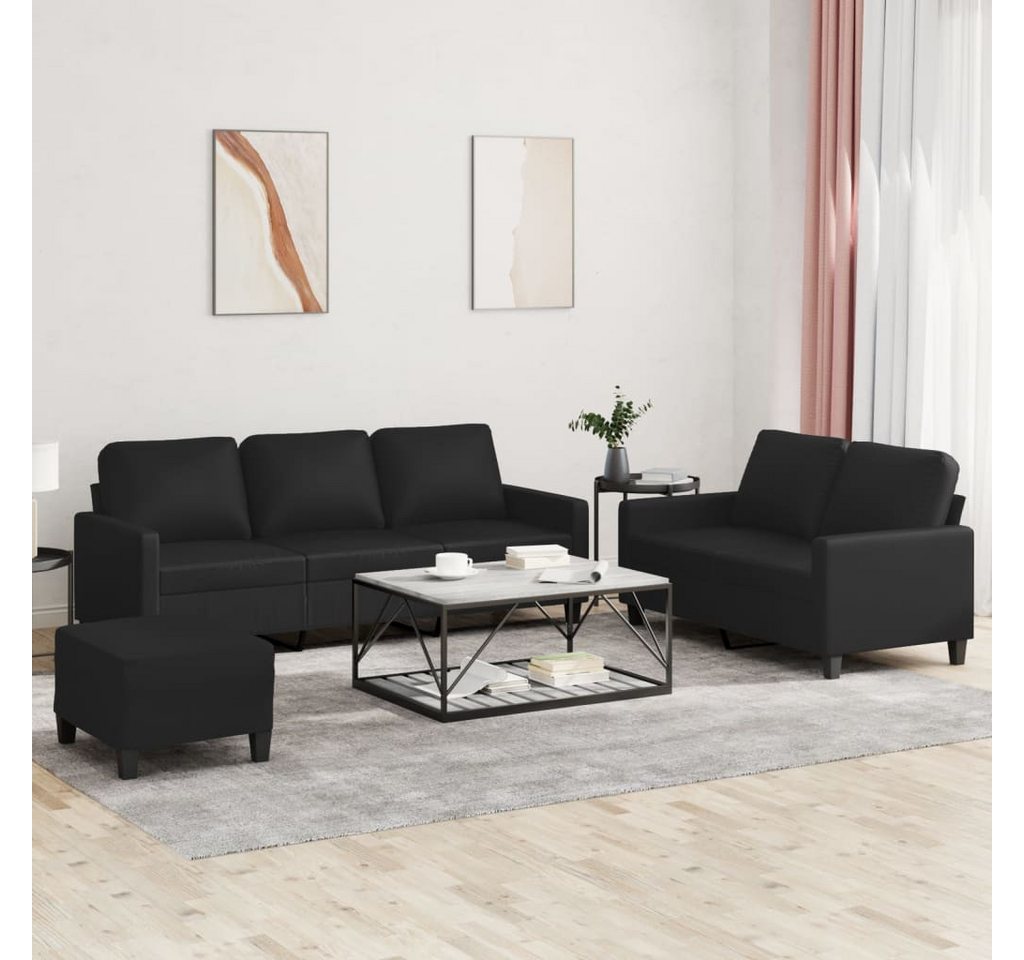 vidaXL Sofa Sofagarnitur mit Kissen Kunstleder, Standard + Fußhocker, Schwa günstig online kaufen