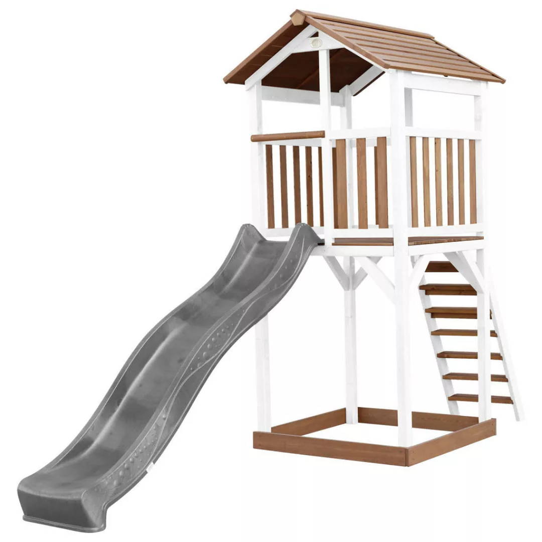 Axi Beach Tower Spielturm Braun - Weiß mit Grauer Rutsche 349 x 111 x 242 c günstig online kaufen