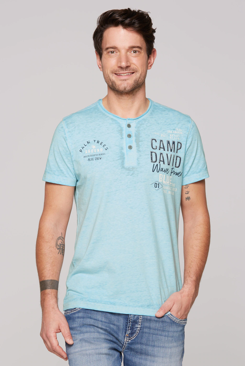 CAMP DAVID Henleyshirt, mit Rollsaum am Ausschnitt günstig online kaufen