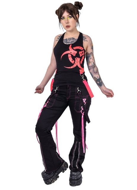 Poizen Industries Stoffhose Fuse Schwarz Pink Cyber Goth Pants Riemen Rave günstig online kaufen