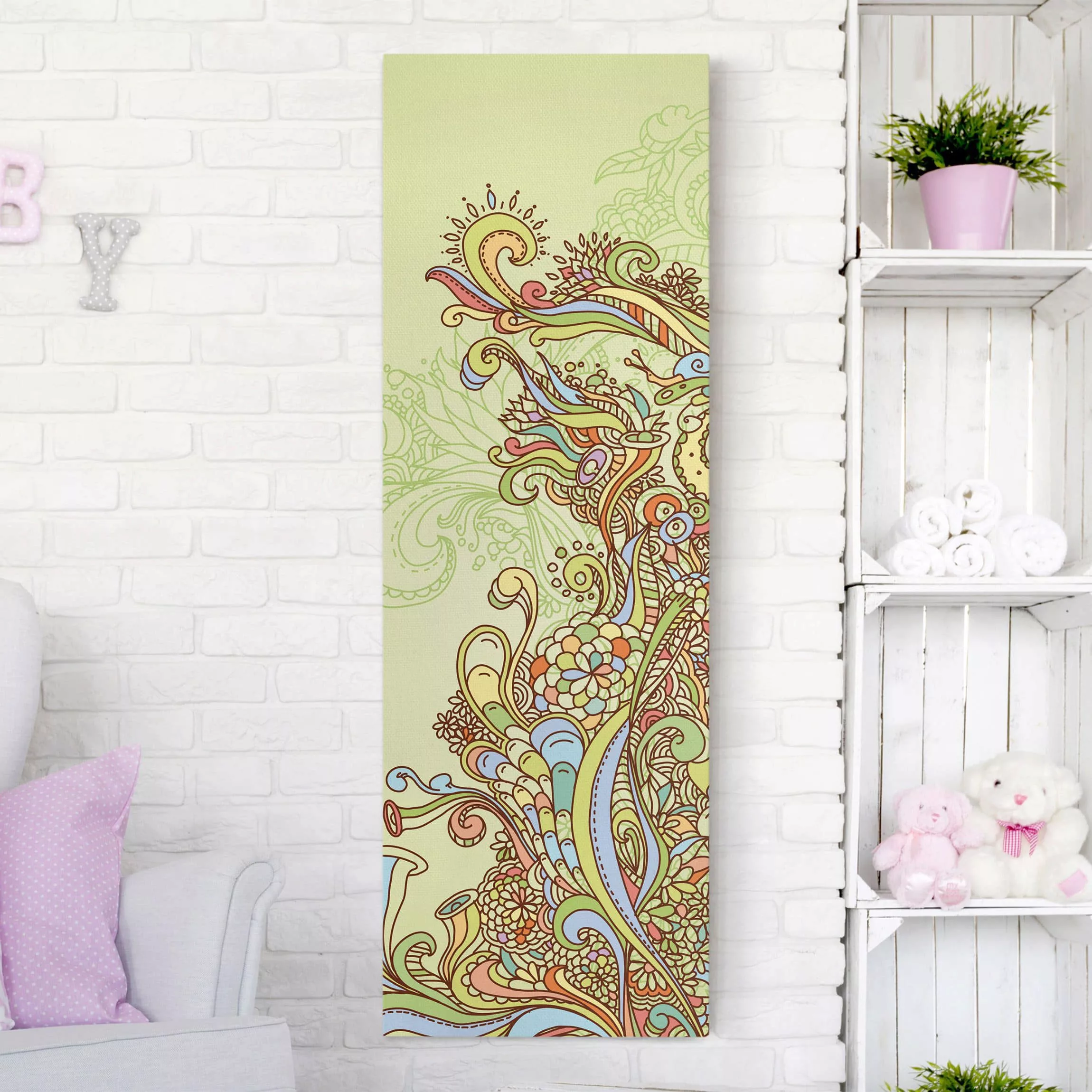 Leinwandbild Muster - Hochformat Florale Illustration günstig online kaufen