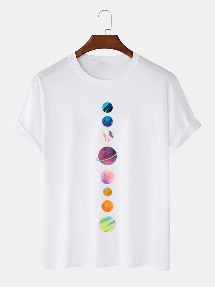 Herren 100% Baumwolle Colorful Planet Printed Casual Kurzarm T-Shirts günstig online kaufen
