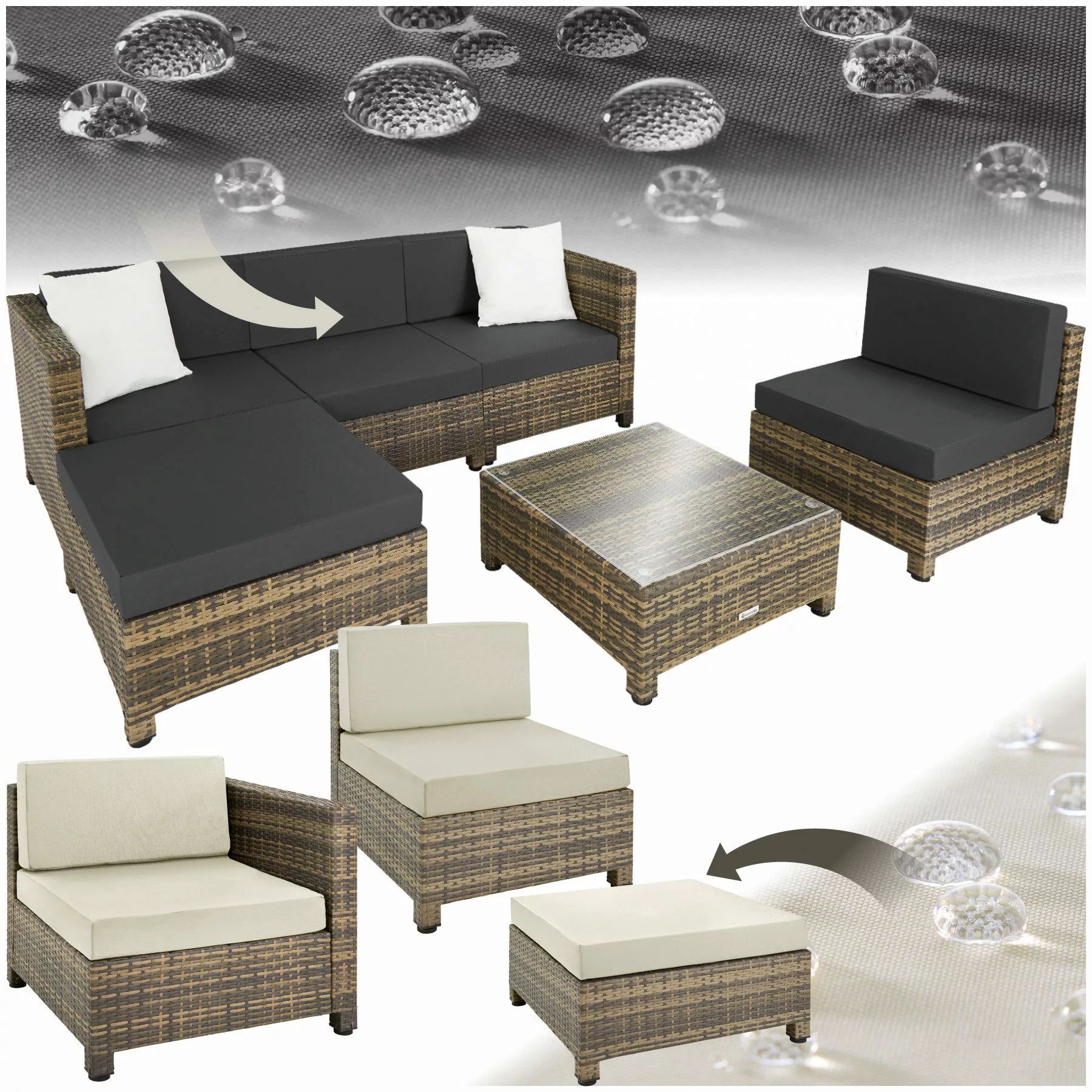 tectake Loungeset Rattan Lounge, (Set, 6-tlg), günstig online kaufen