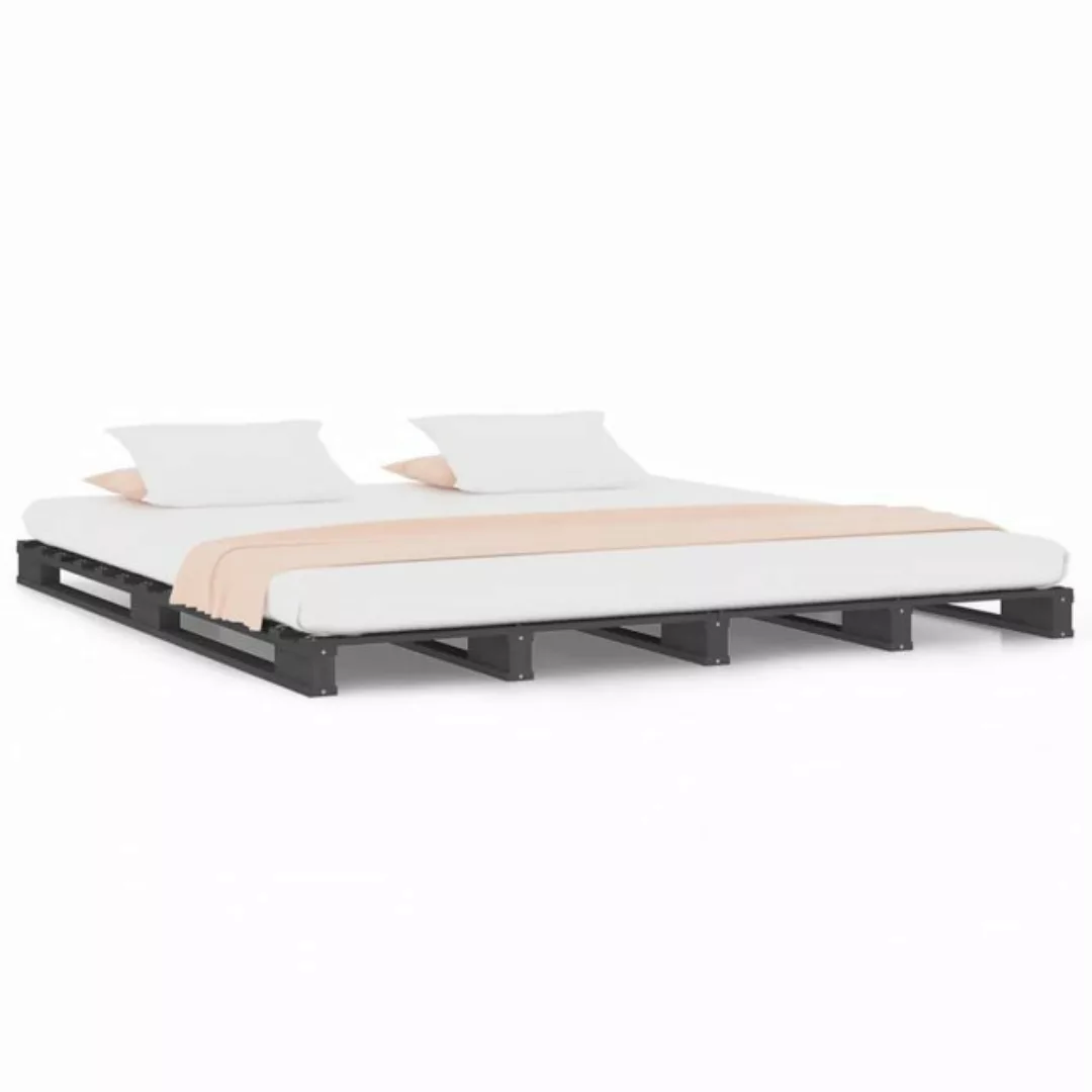 furnicato Bett Palettenbett Grau 200x200 cm Massivholz Kiefer günstig online kaufen