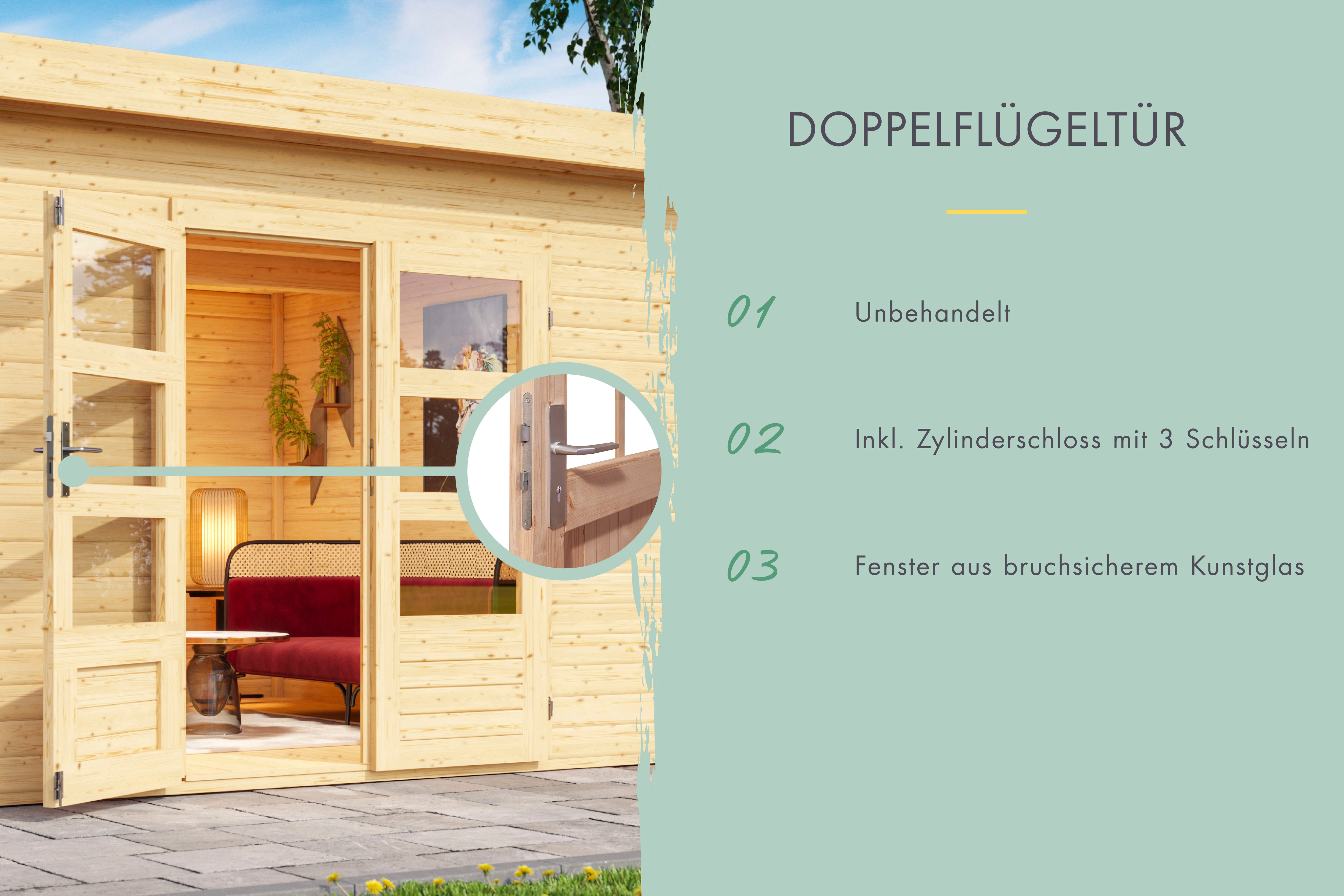 Karibu Gartenhaus "Schloßsee 7", (Set), mit Anbaudach günstig online kaufen