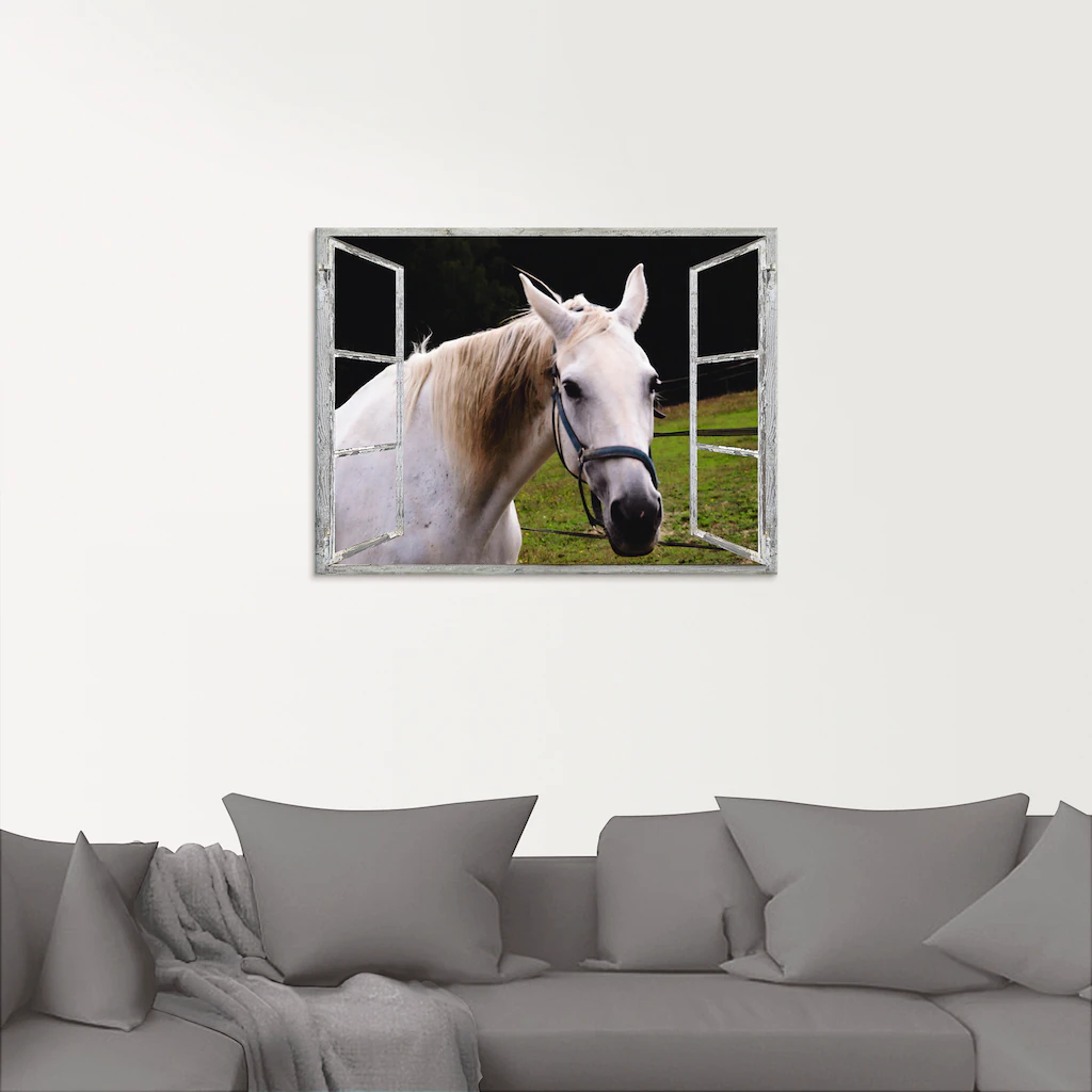 Artland Glasbild »Fensterblick - weisses Pferd«, Haustiere, (1 St.), in ver günstig online kaufen
