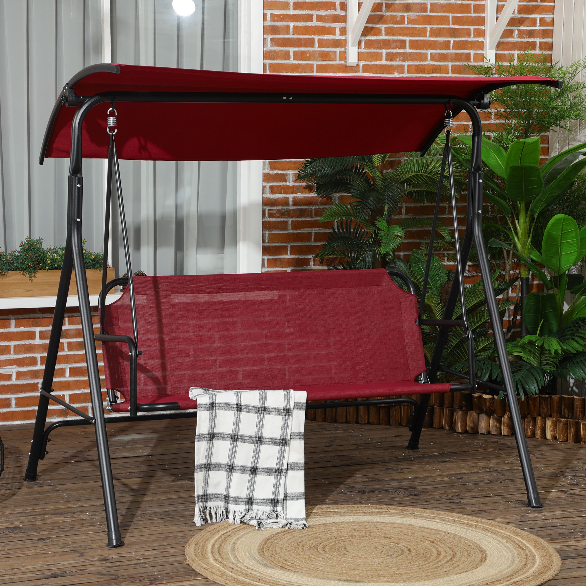 Outsunny Gartenschaukel 3-Sitzer mit verstellbarem Sonnenschutzdach, Outdoo günstig online kaufen