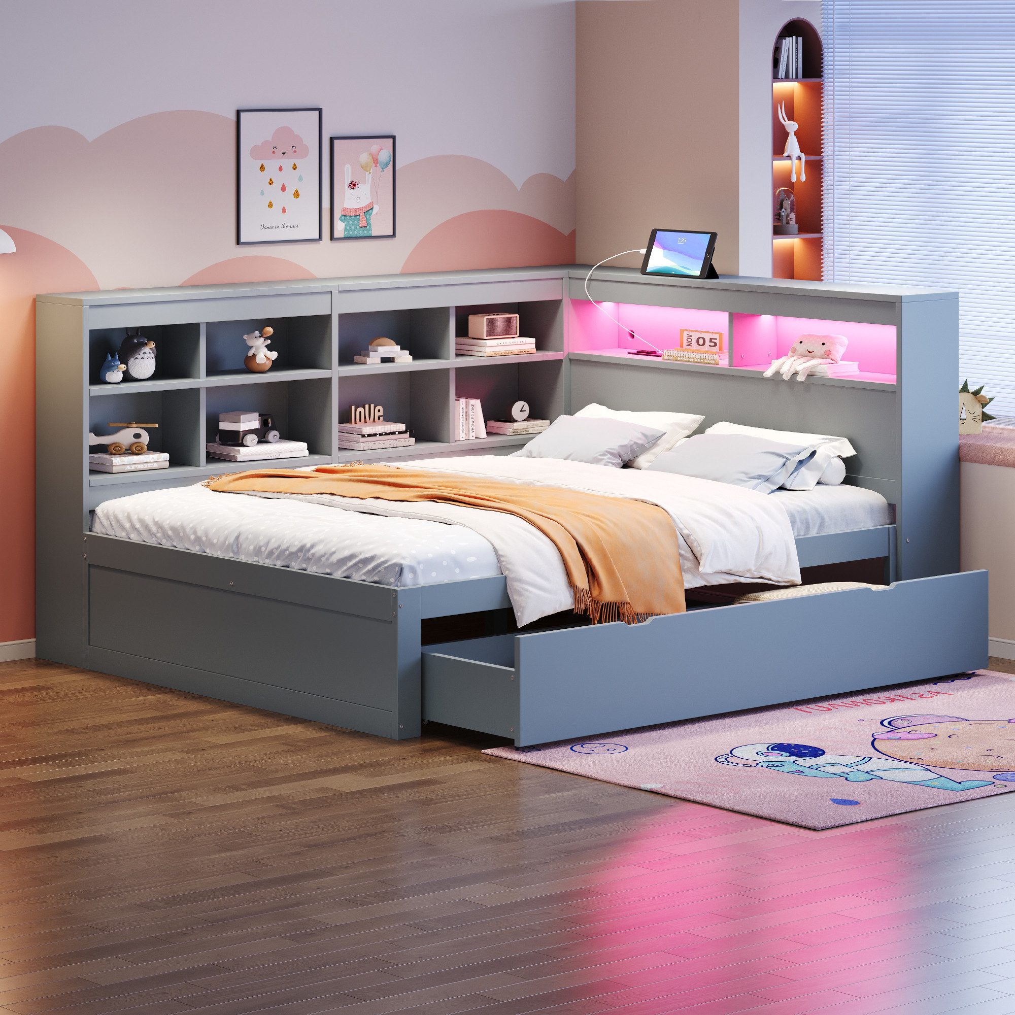 Flieks Massivholzbett, LED Doppelbett 140x200cm mit günstig online kaufen