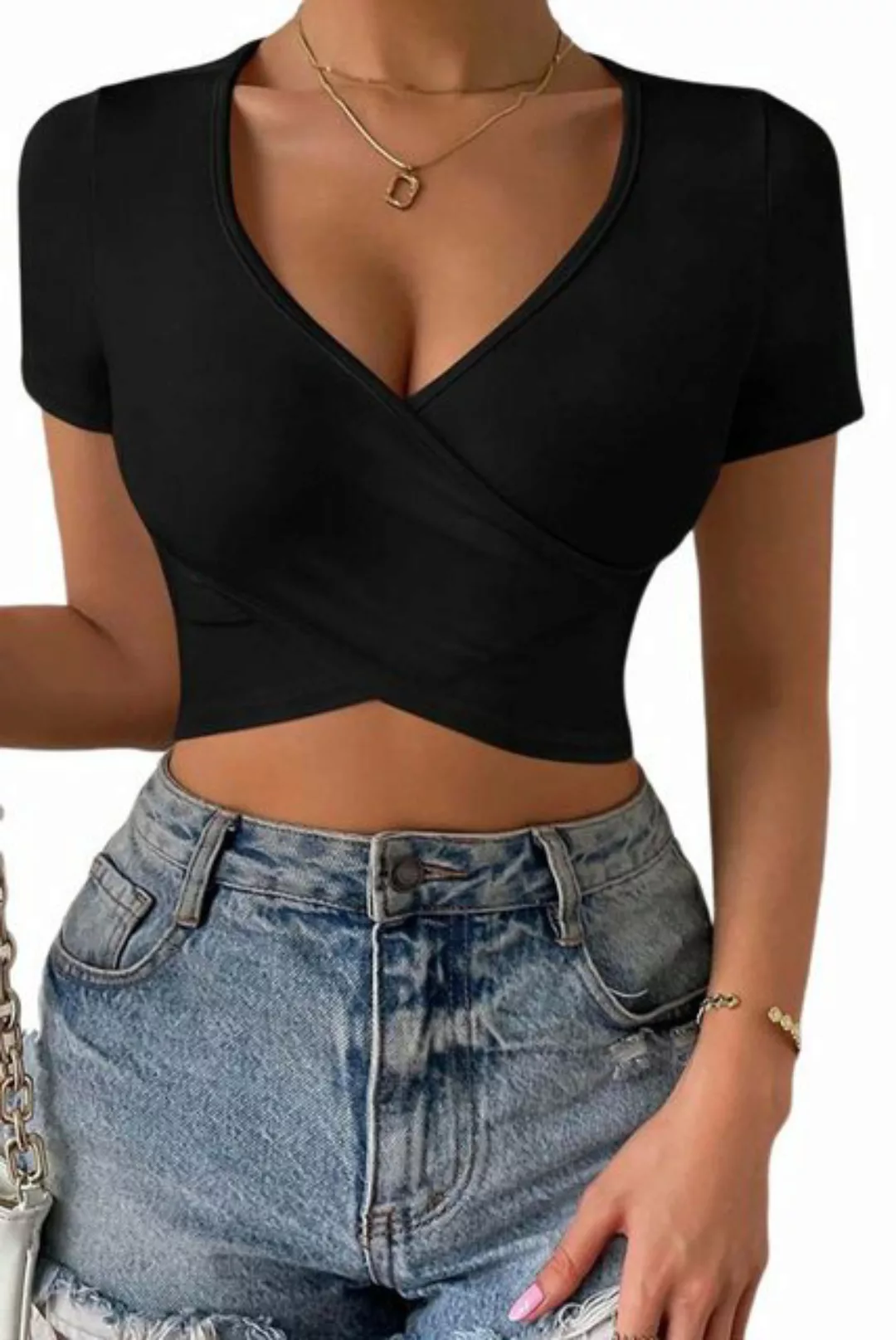 ZWY Blusenshirt Sexy Slim-Fit-Pullover mit V-Ausschnitt für Damen günstig online kaufen
