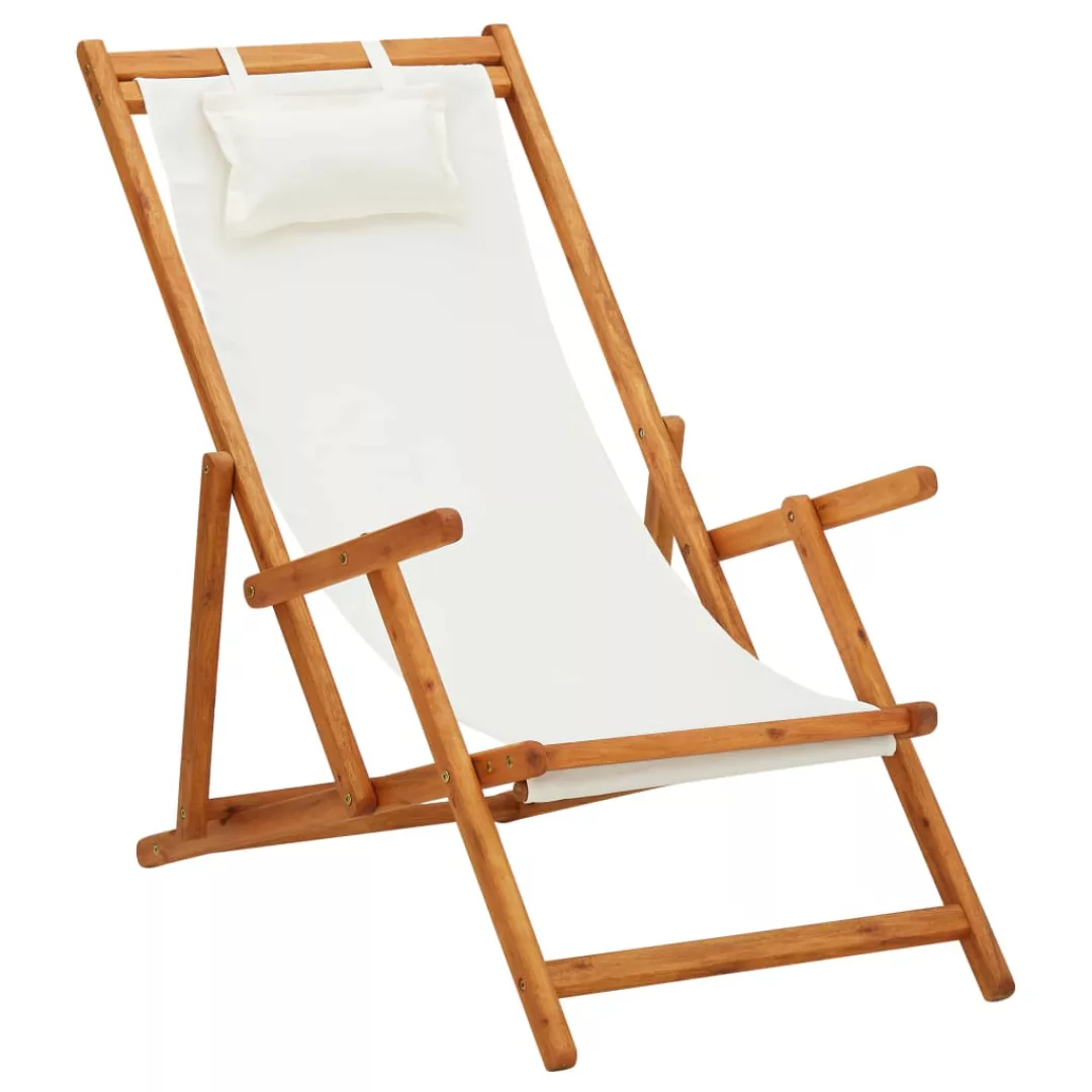 Klappbarer Strandstuhl Eukalyptus Massivholz Und Stoff Creme günstig online kaufen