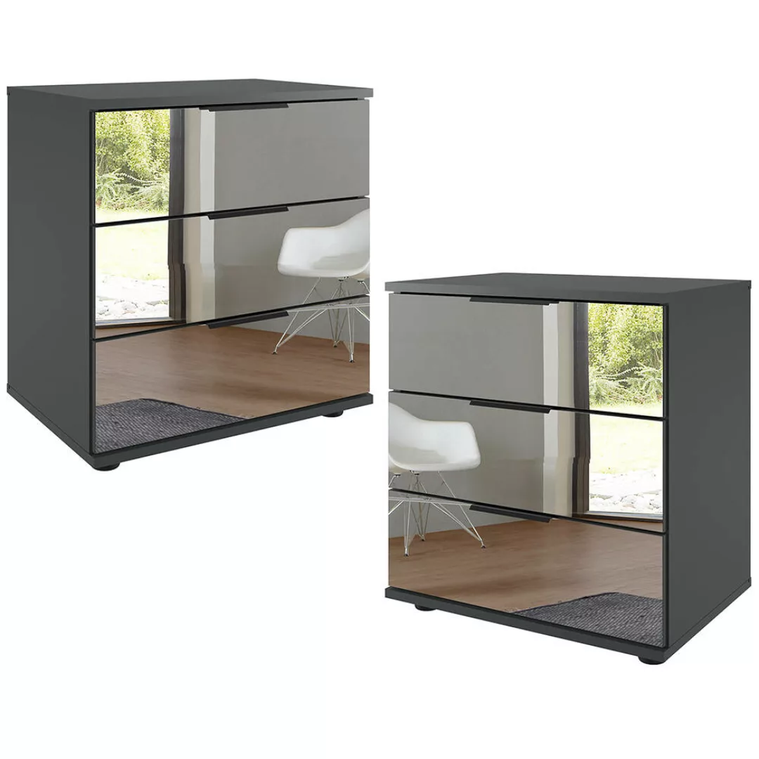 Nachtschrank 2er Set 58cm hoch, graphit mit Spiegelfront, STRATFORD-43 günstig online kaufen