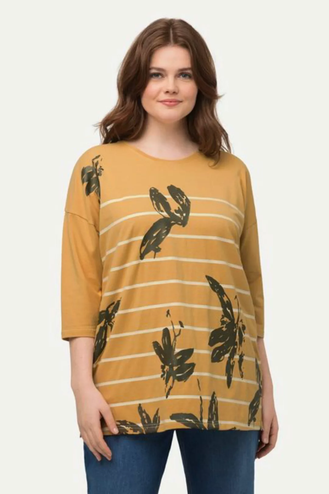 Ulla Popken Rundhalsshirt Shirt Ringel Oversized Rundhals 3/4-Arm günstig online kaufen
