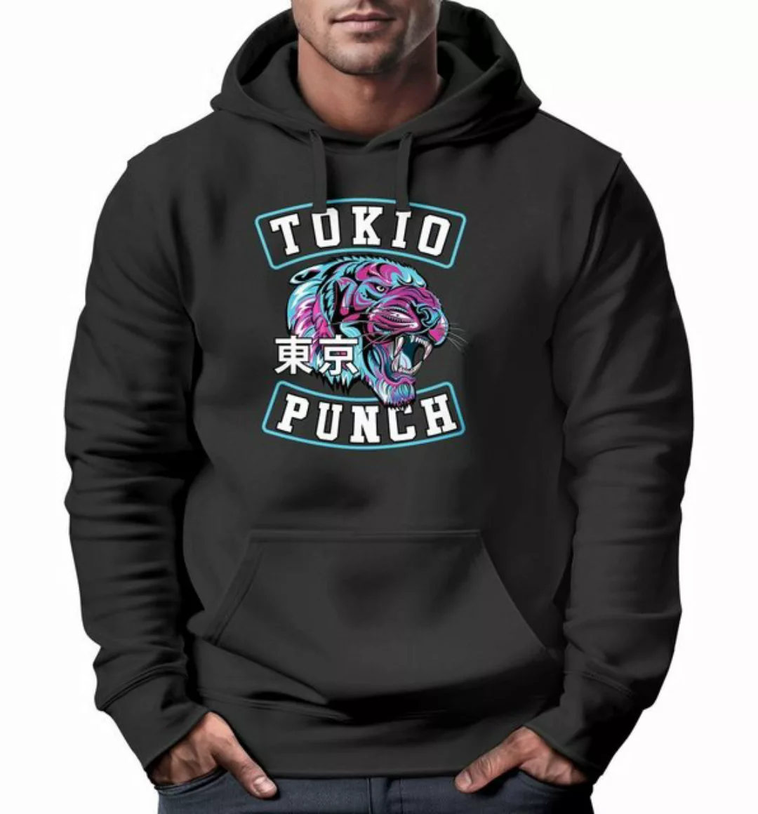 Neverless Hoodie Hoodie Herren Tokio Punch Schriftzug Tigerkopf Print Tatto günstig online kaufen