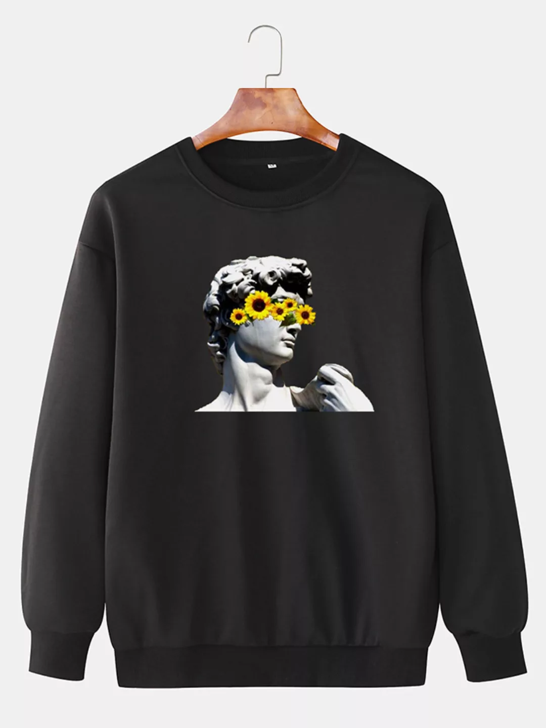 Herren Baumwolle Portrait Skulptur Sonnenblumen Print Casual Sweatshirts mi günstig online kaufen