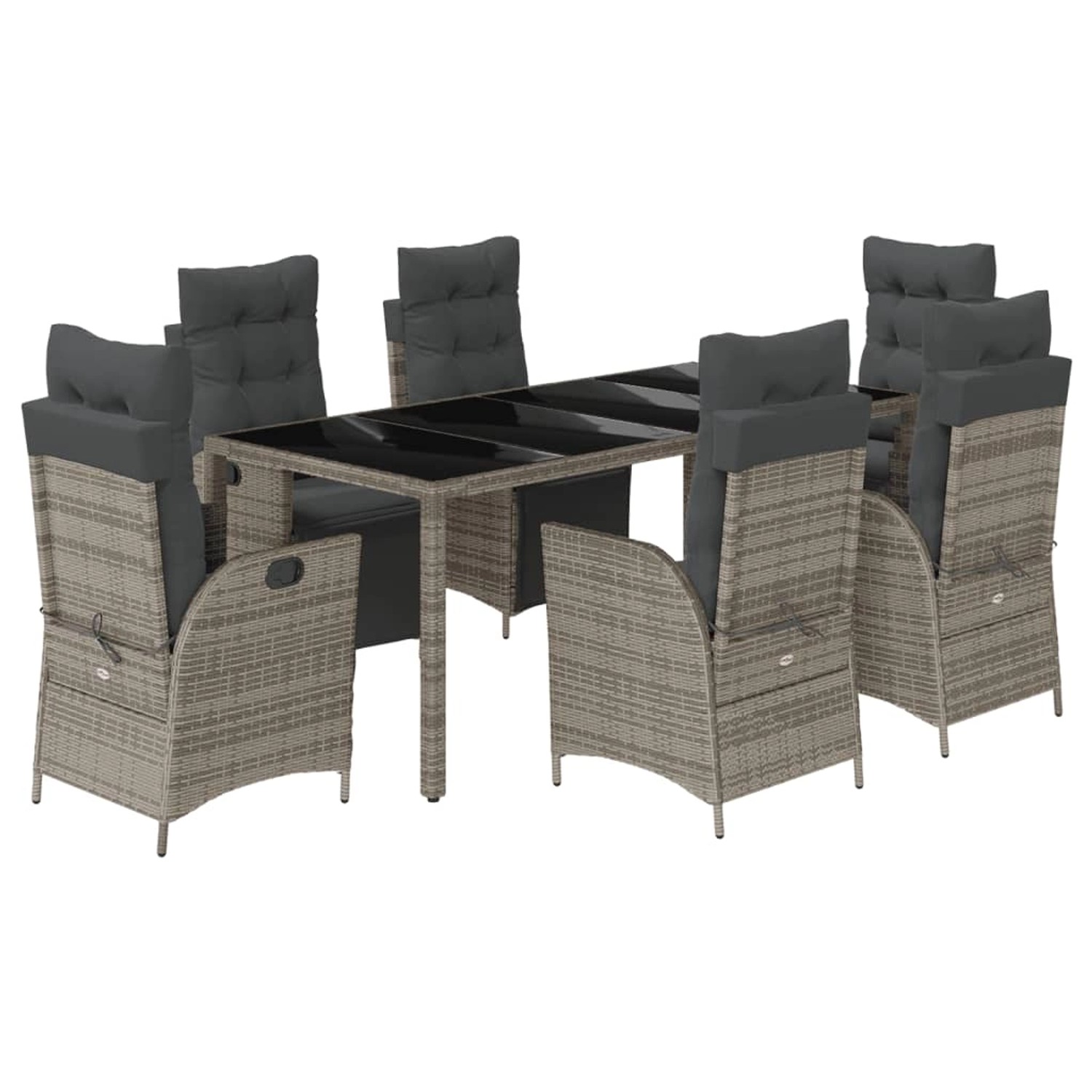 vidaXL 7-Tlg Garten-Essgruppe mit Kissen Grau Poly Rattan 3213330 günstig online kaufen