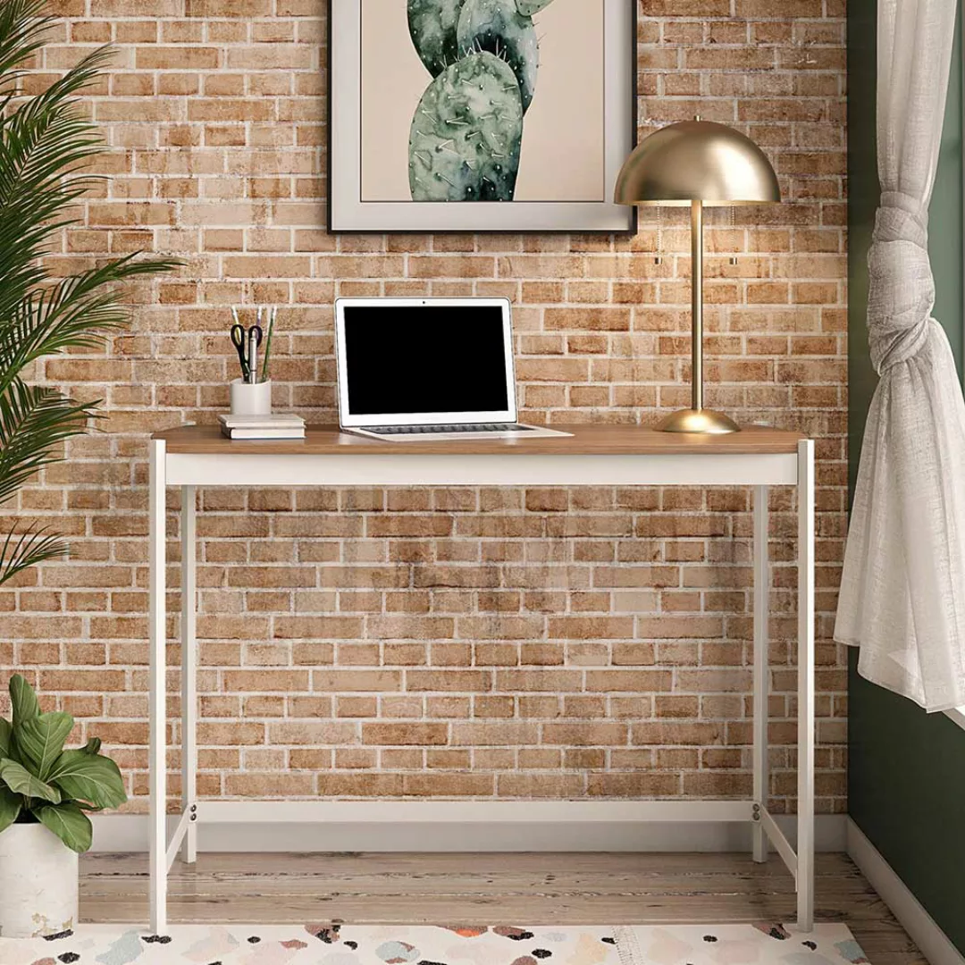 Günstiger Schreibtisch in Walnussfarben und Weiß 107 cm breit günstig online kaufen