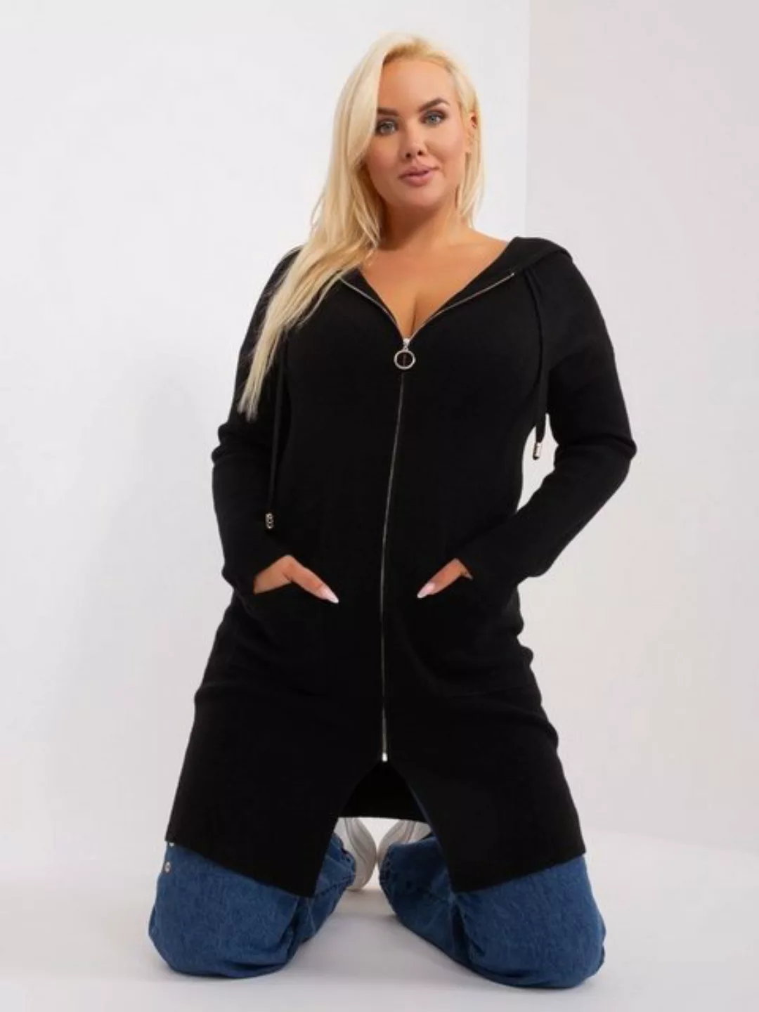 Selenzia Kapuzenpullover Damen Long Zip Sweater Reißverschluss Strick Kapuz günstig online kaufen