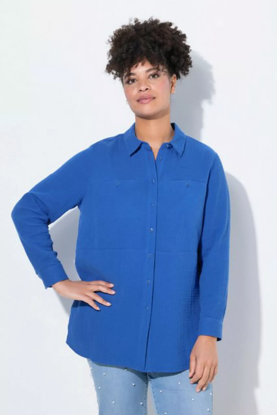 MIAMODA Longbluse Bluse A-Linie Musselin Ziernähte günstig online kaufen