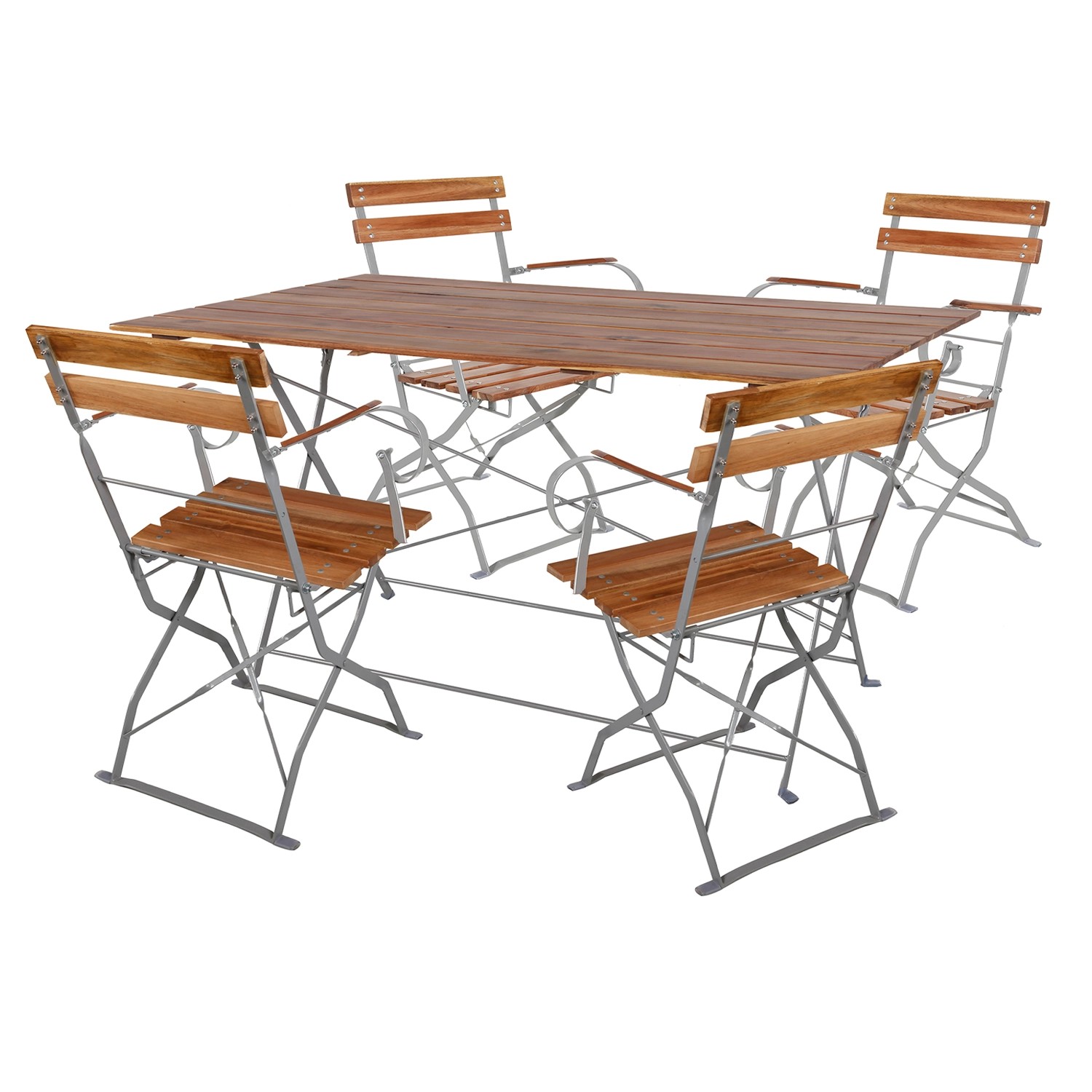 Mojawo Biergarten Set Klapptisch + 4 Klappstühle Armlehne Akazie 120x70cm günstig online kaufen