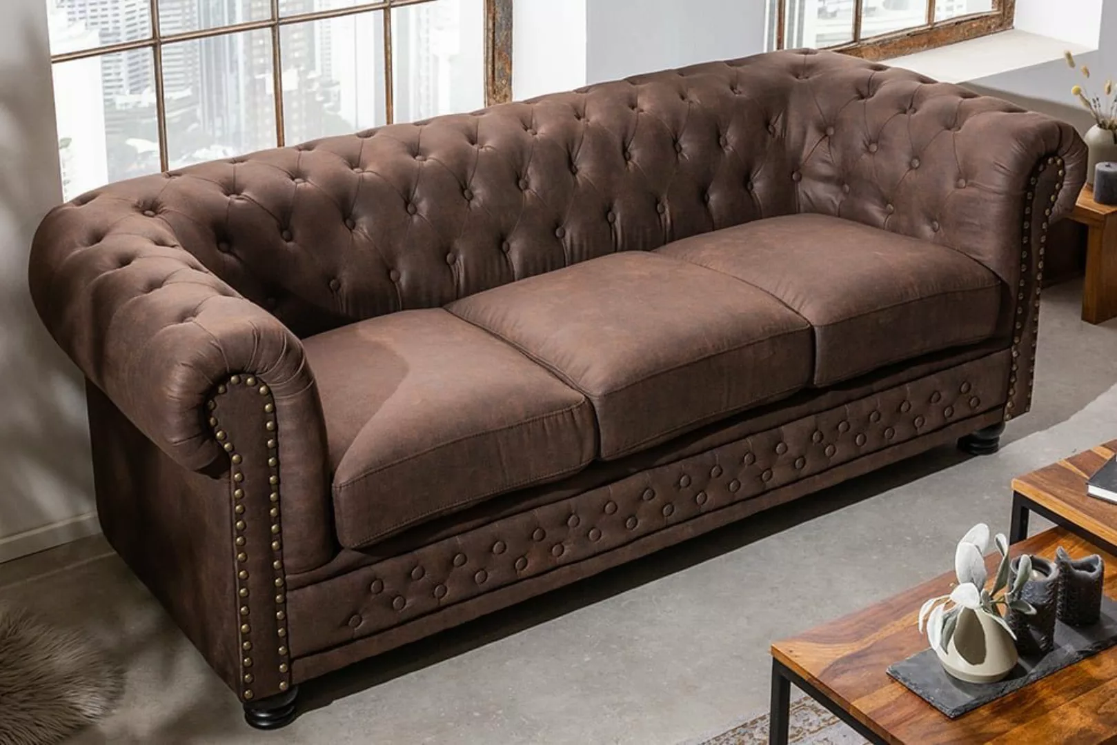 riess-ambiente 3-Sitzer CHESTERFIELD 200cm vintage braun, Einzelartikel 1 T günstig online kaufen