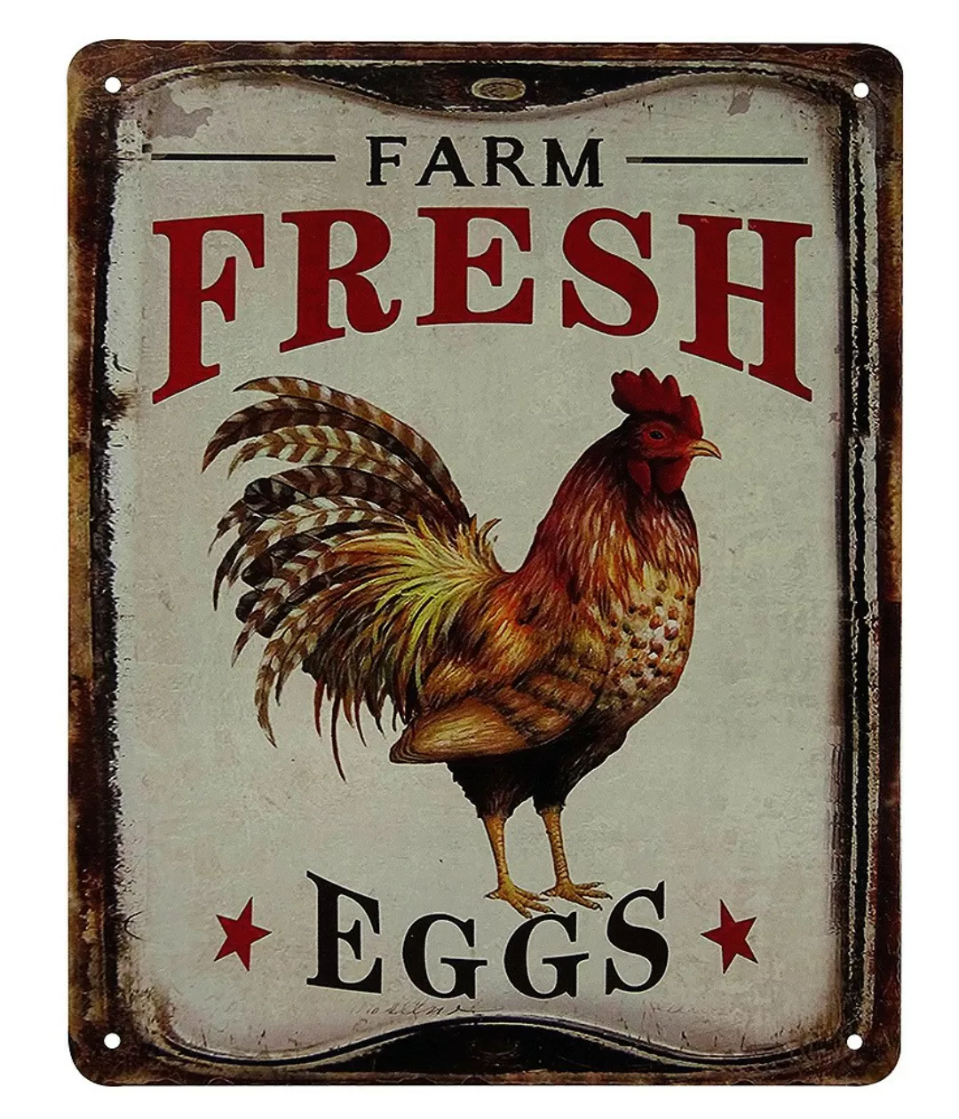 Blechschild FARM FRESH EGGS Hahn Dekoschild Nostalgie Vintage 25x20cm günstig online kaufen