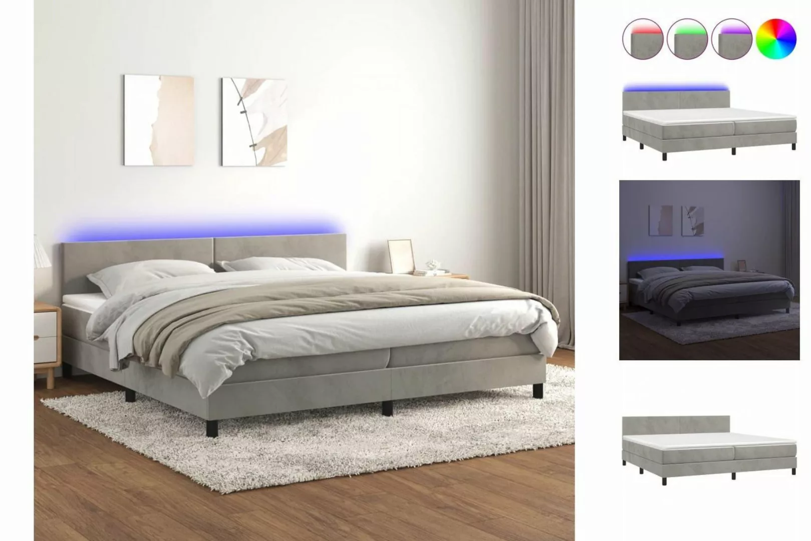 vidaXL Boxspringbett Bett Boxspringbett mit Matratze & LED Samt (200 x 200 günstig online kaufen