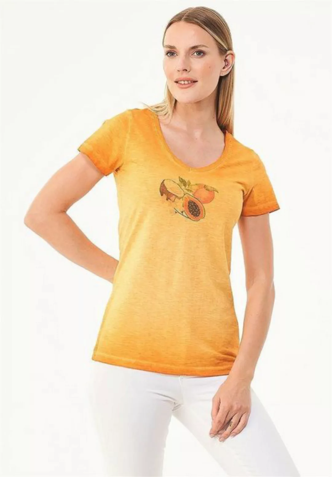 ORGANICATION T-Shirt Women's Garment-Dyed Printed T-shirt in Mango günstig online kaufen