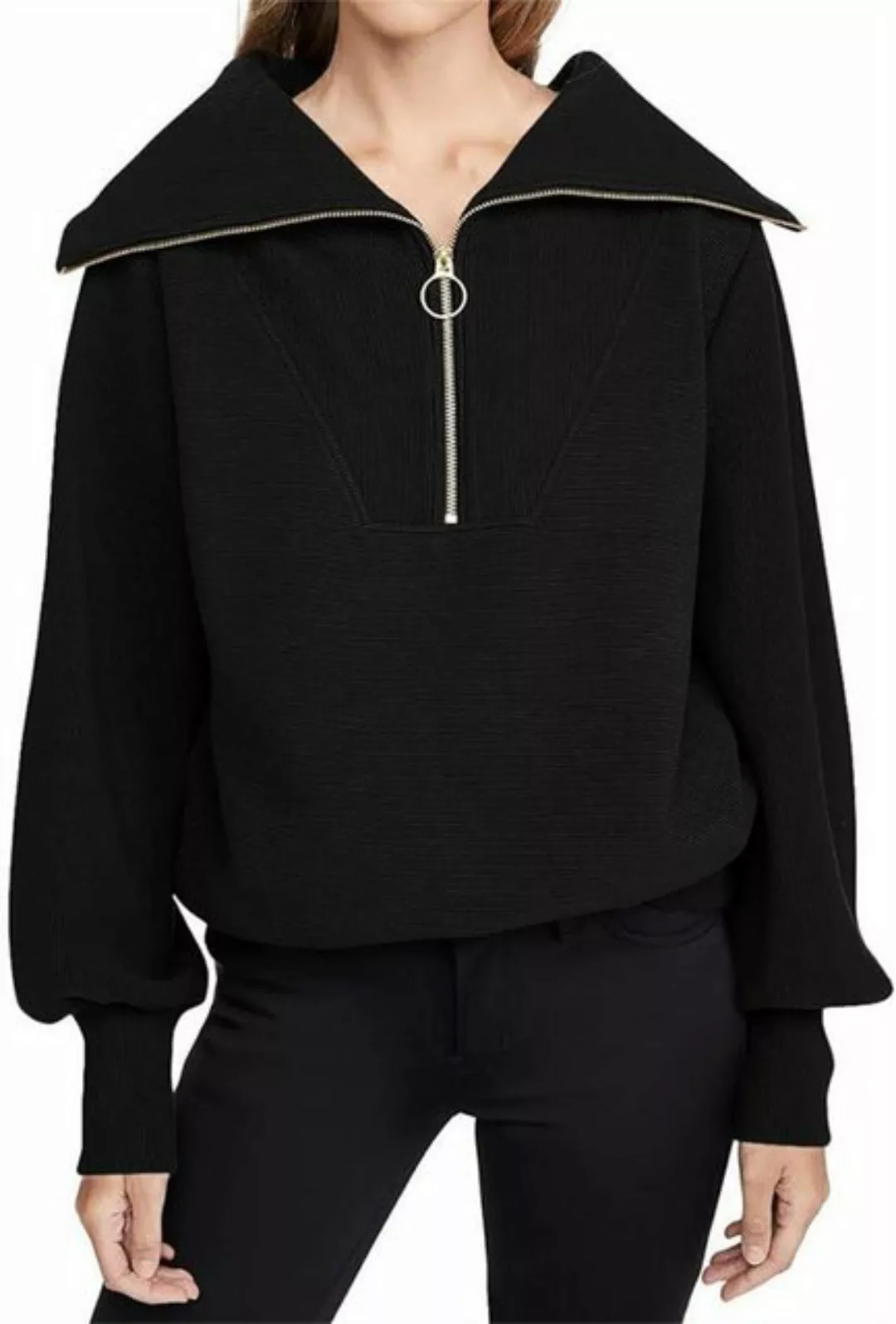 RUZU UG Strickpullover Pullover Damen Langarm Hälfte Zip Sweatshirt Klamott günstig online kaufen