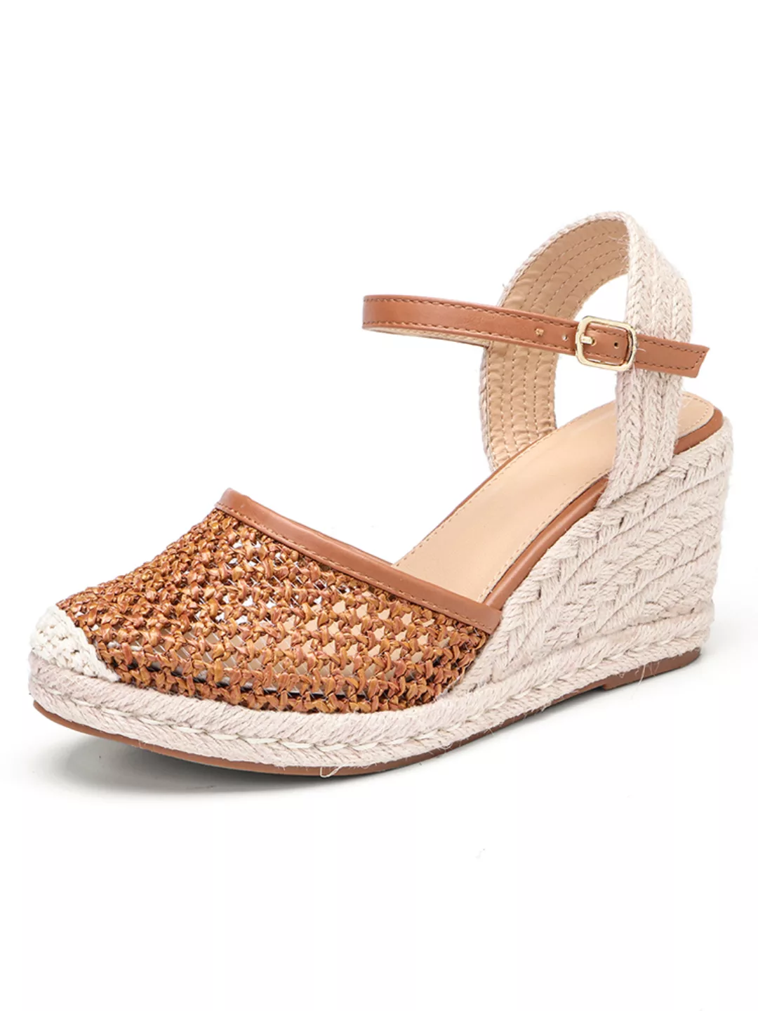 Frauen Hollow Ankle Buckle Strap Espadrilles Wedges Sadals günstig online kaufen