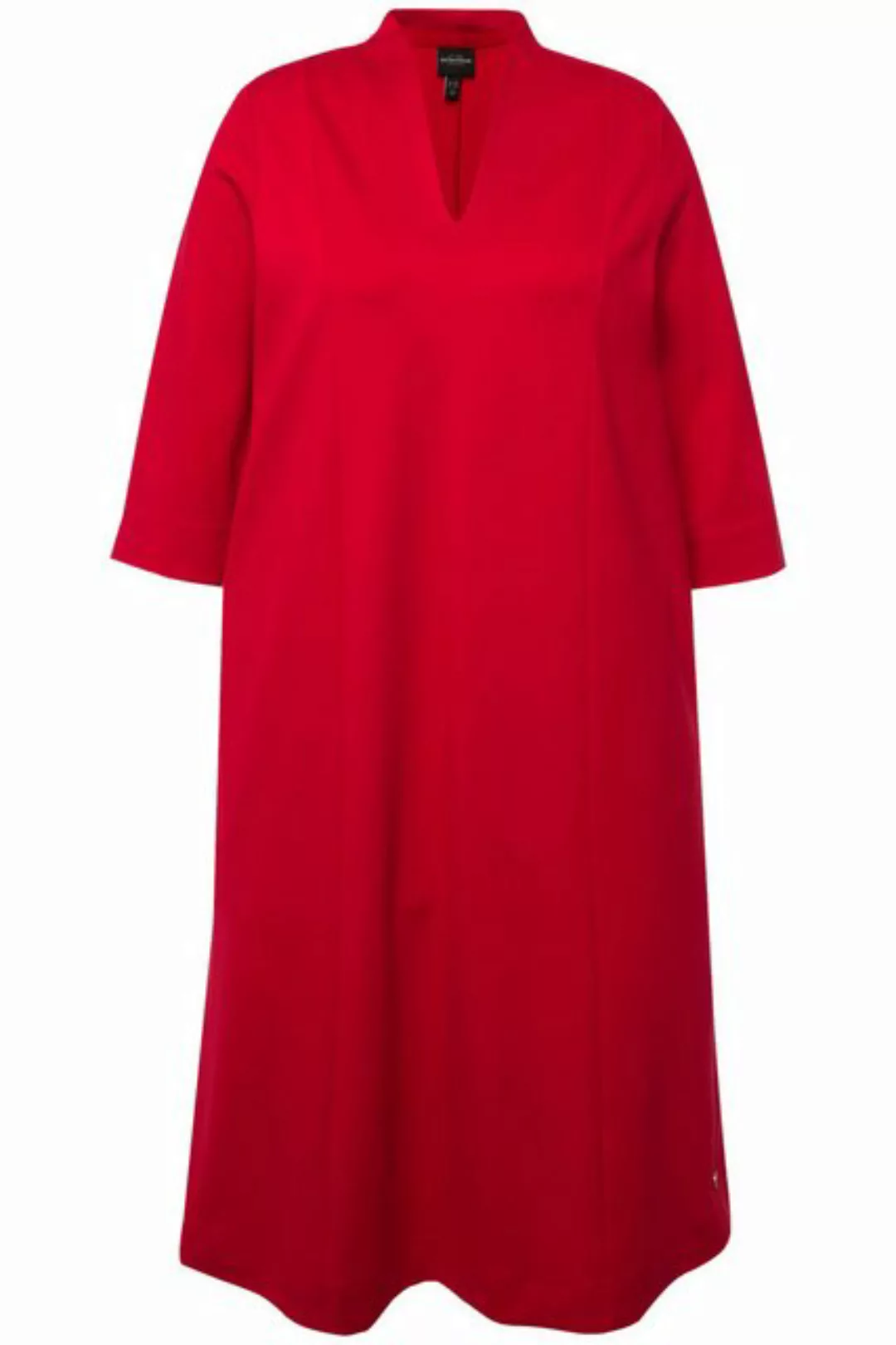 Ulla Popken Sommerkleid Midi-Puntokleid Kelchkragen V-Ausschnitt 3/4-Arm günstig online kaufen