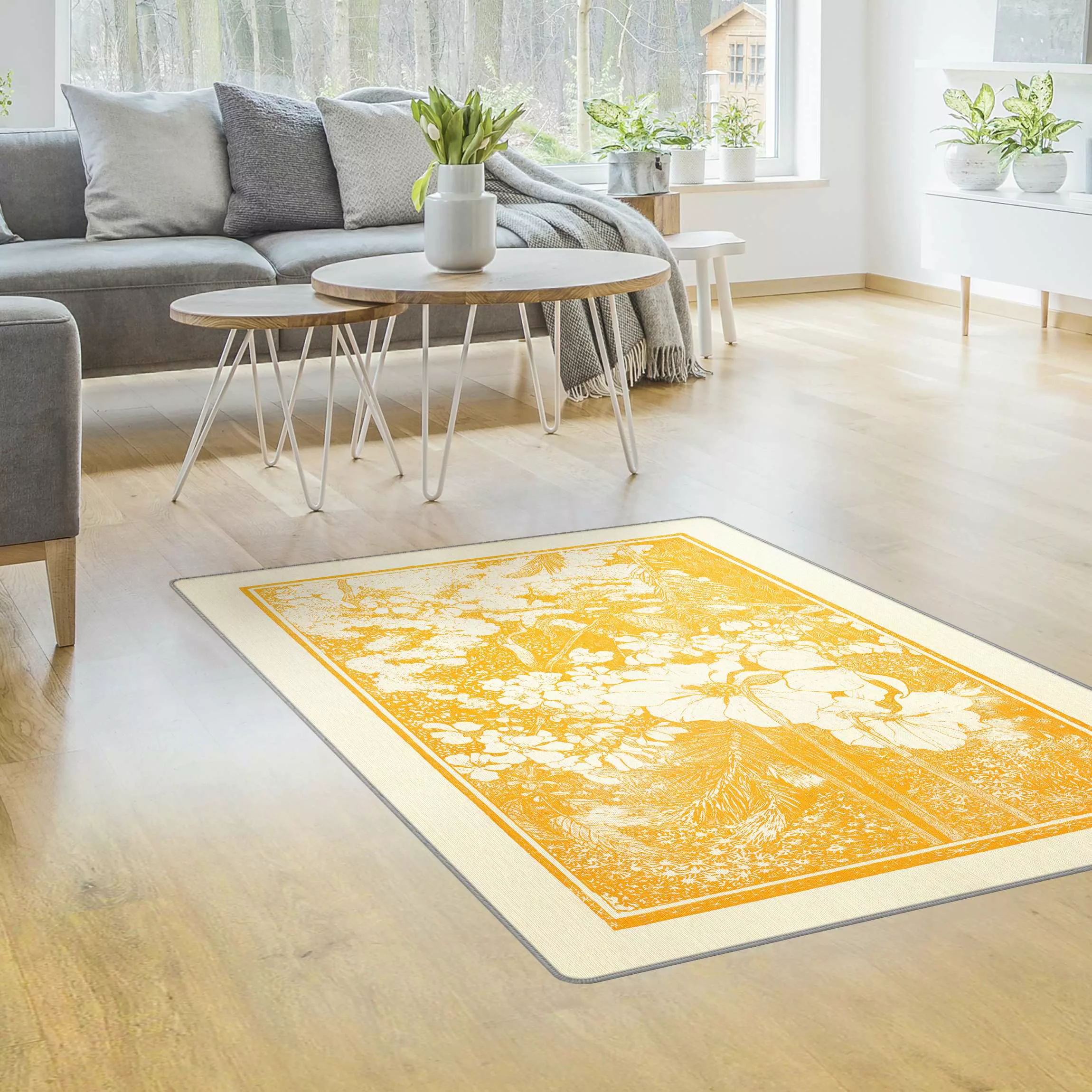 Teppich Asiatischer Holzschnitt in Gelb günstig online kaufen