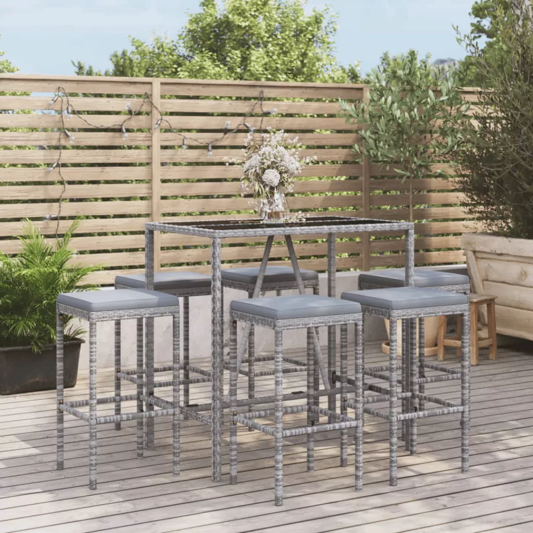 Vidaxl 7-tlg. Gartenbar-set Mit Kissen Grau Poly Rattan günstig online kaufen