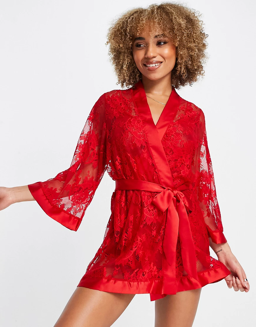 Ann Summers – Dark Hours – Kimono aus transparenter Spitze in Rot günstig online kaufen