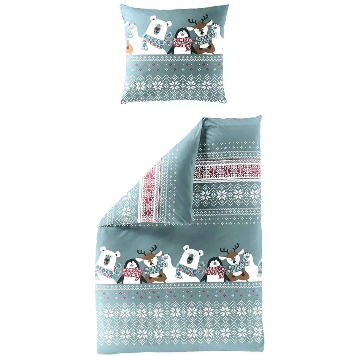 Bettwäsche Bierbaum Biber 4101-20 Pinguin Hirsch Bär Türkis 135x200 günstig online kaufen