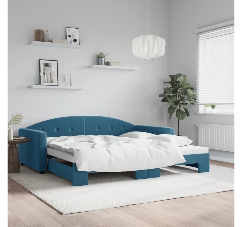 vidaXL Gästebett Gästebett Tagesbett Ausziehbar Blau 100x200 cm Samt Bett B günstig online kaufen