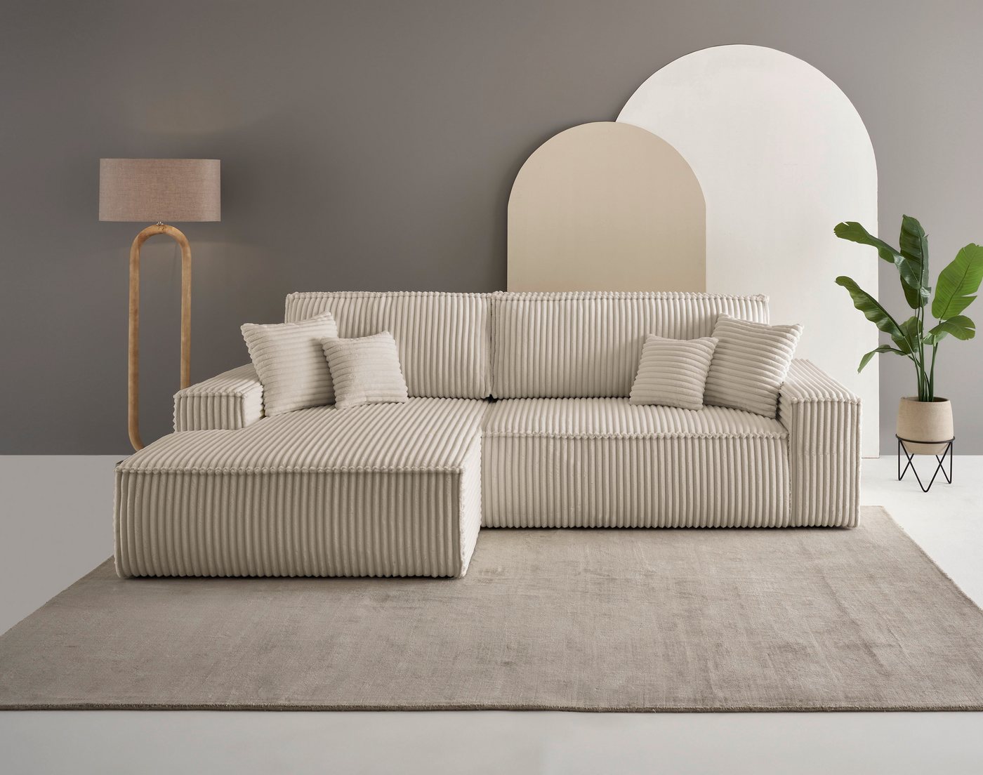 andas Ecksofa Finnley Schlafsofa 267 cm in Bouclé, Struktur fein u. Cord, L günstig online kaufen