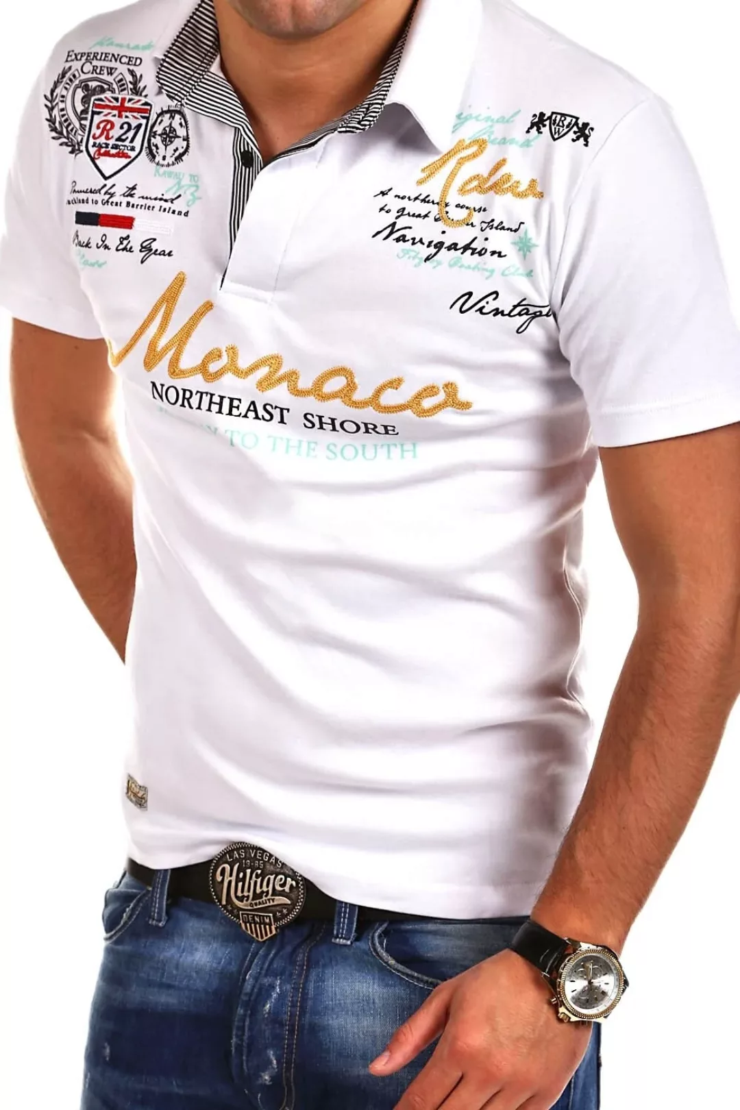 behype Poloshirt "MONACO", mit sportiven Patches & Prints günstig online kaufen