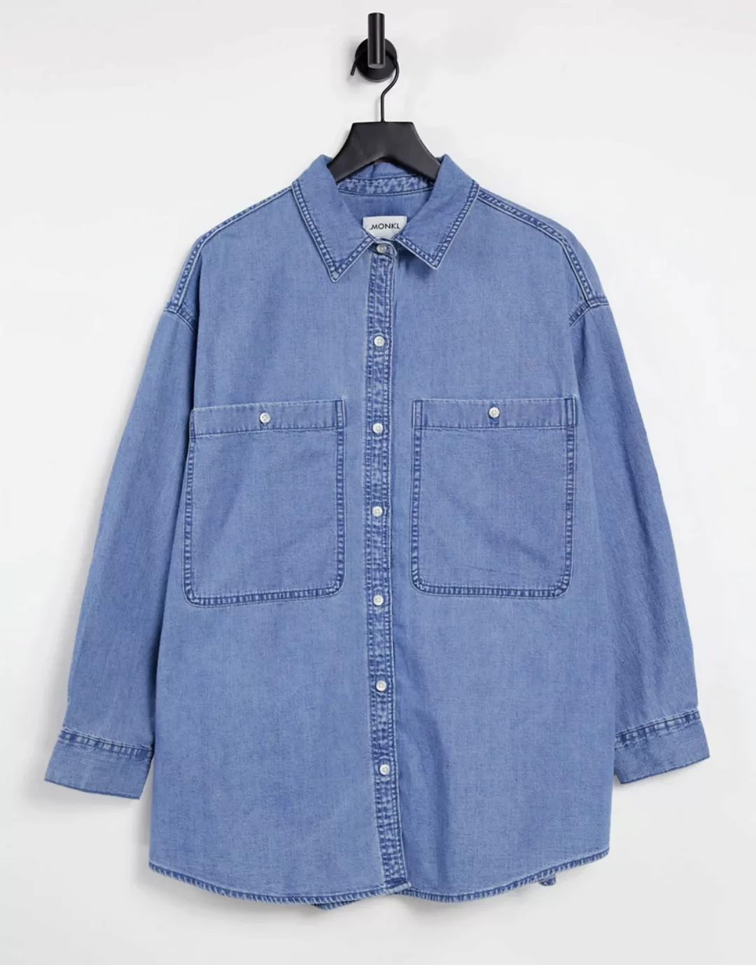 Monki – Allison – Oversized-Jeanshemd aus Bio-Baumwolle in Blau günstig online kaufen