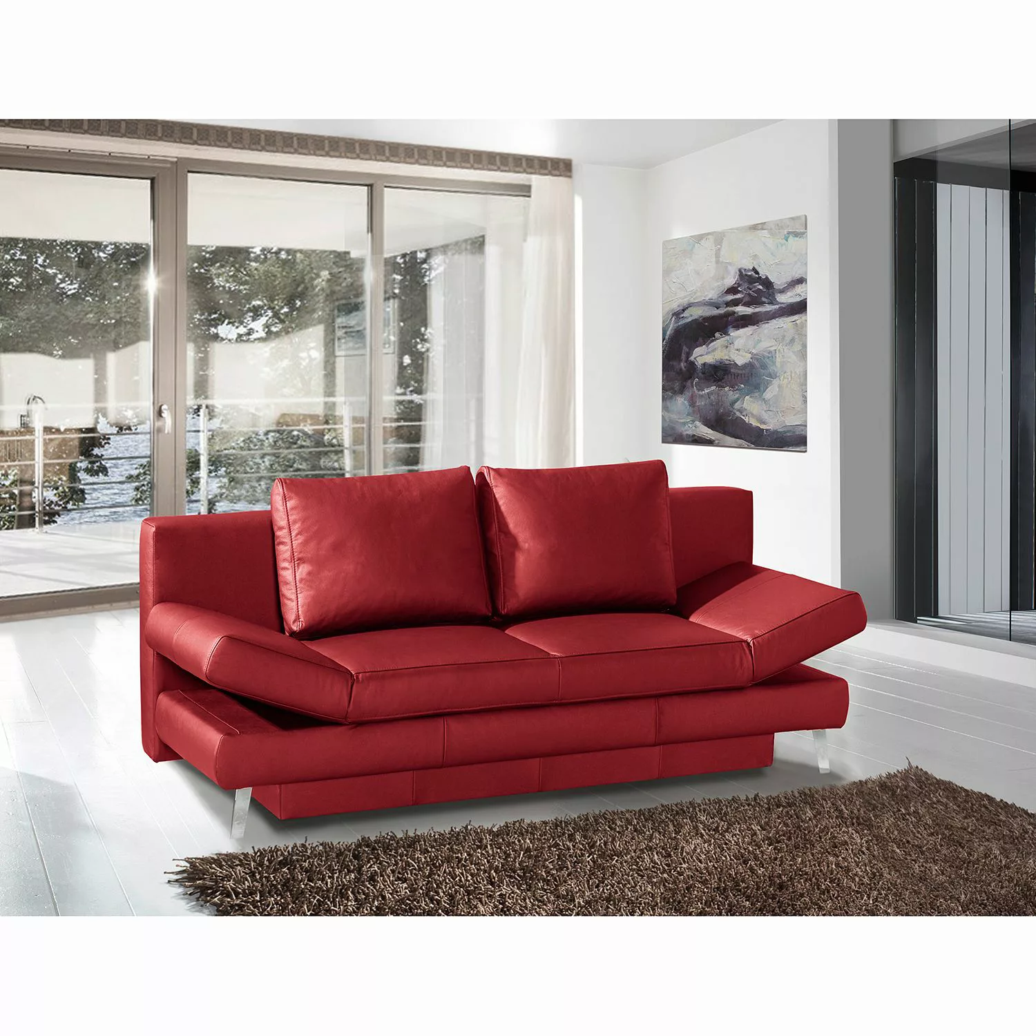 home24 loftscape Schlafsofa Salen II Rot Echtleder 200x85x90 cm mit Schlaff günstig online kaufen
