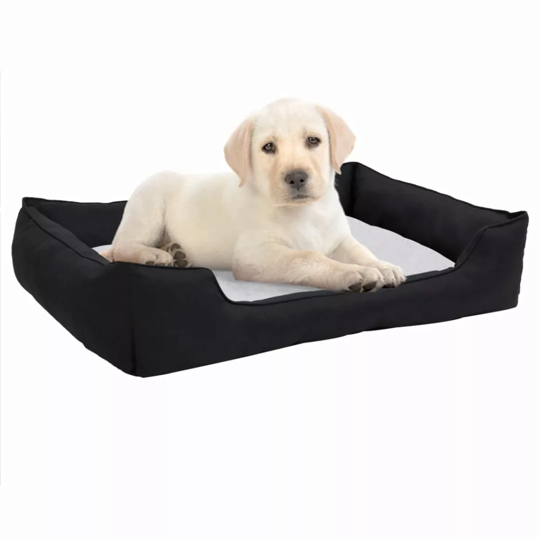 Hundebett Schwarz-weiß 65x50x20 Cm Fleece Leinenoptik günstig online kaufen