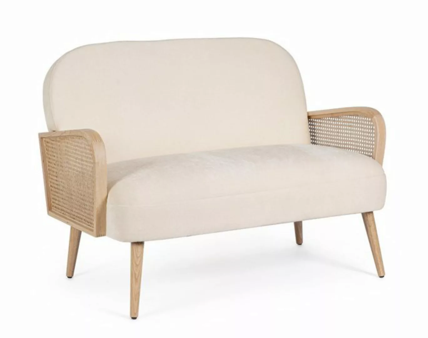 Natur24 Sofa 2-Sitzer Sofa Dalida 115x76x80,5 Stoff Creme Holzbeinen Rattan günstig online kaufen