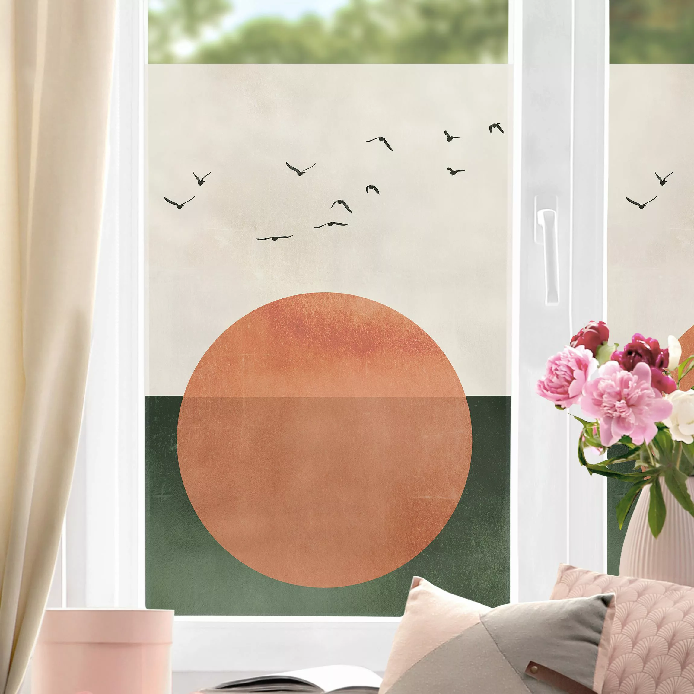 Fensterfolie Vogelschwarm vor aufgehender Sonne günstig online kaufen