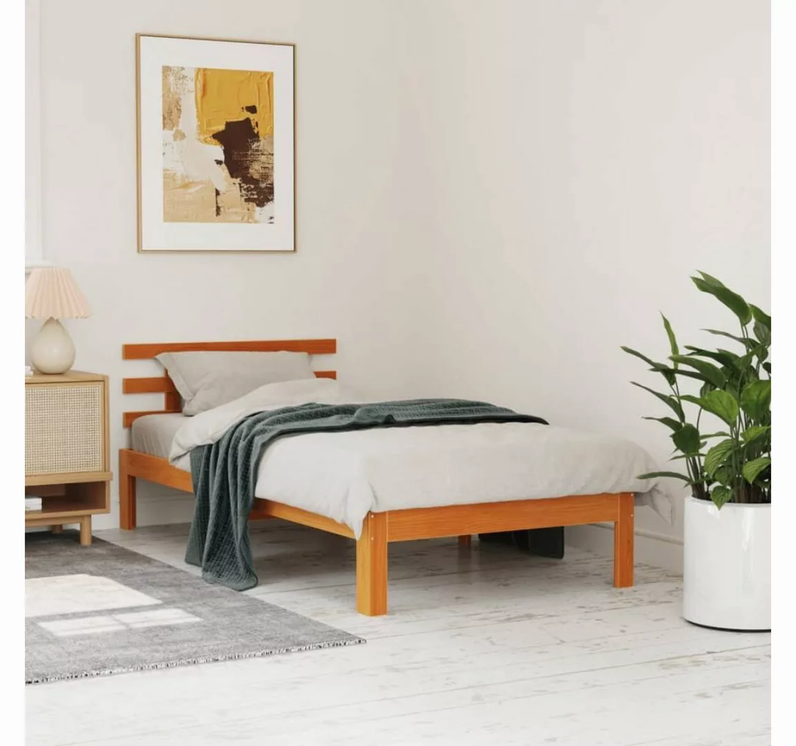 vidaXL Bett Massivholzbett ohne Matratze Wachsbraun 90x190 cm Kiefernholz günstig online kaufen